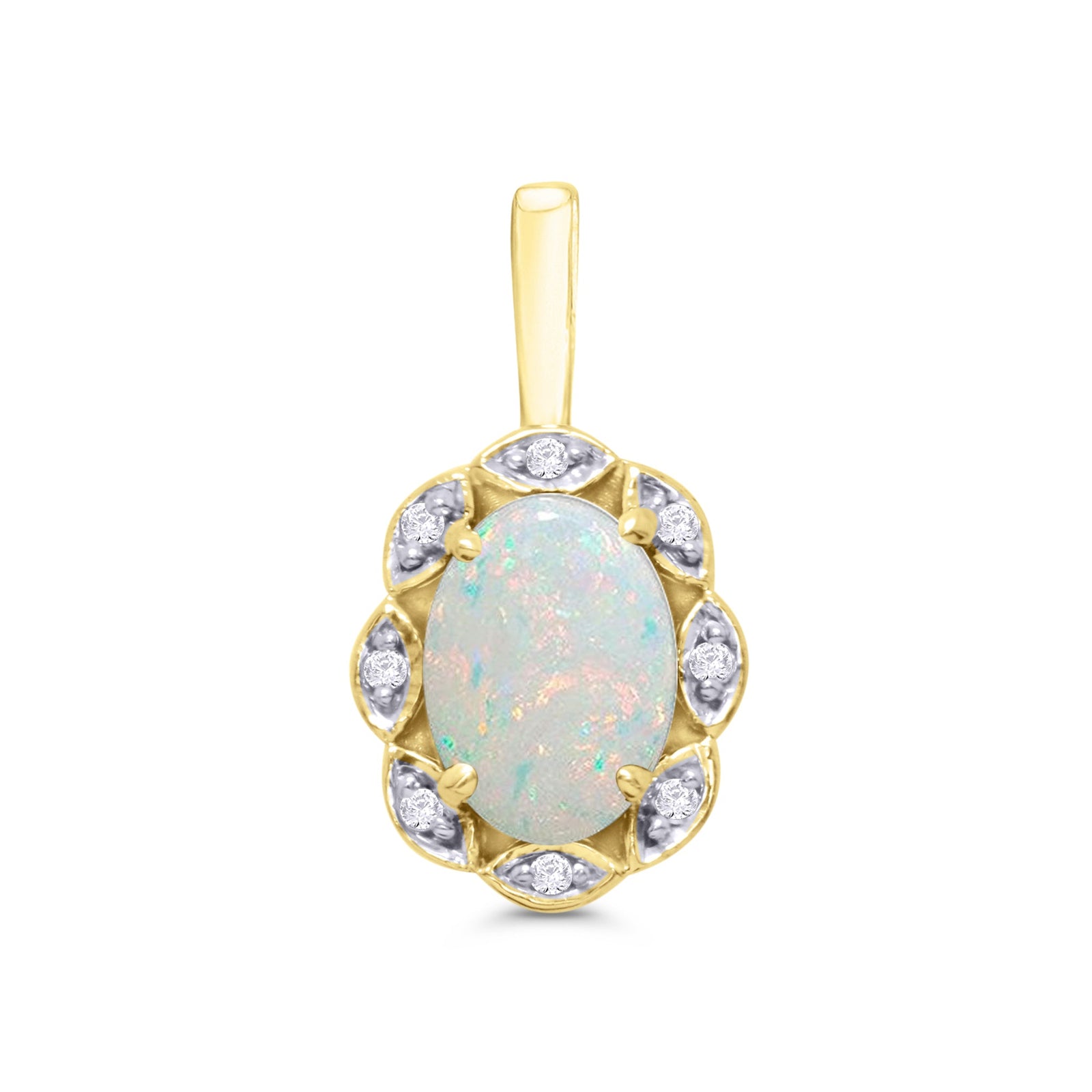 9ct gold 7x5 oval opal & diamond set pendant 0.03ct