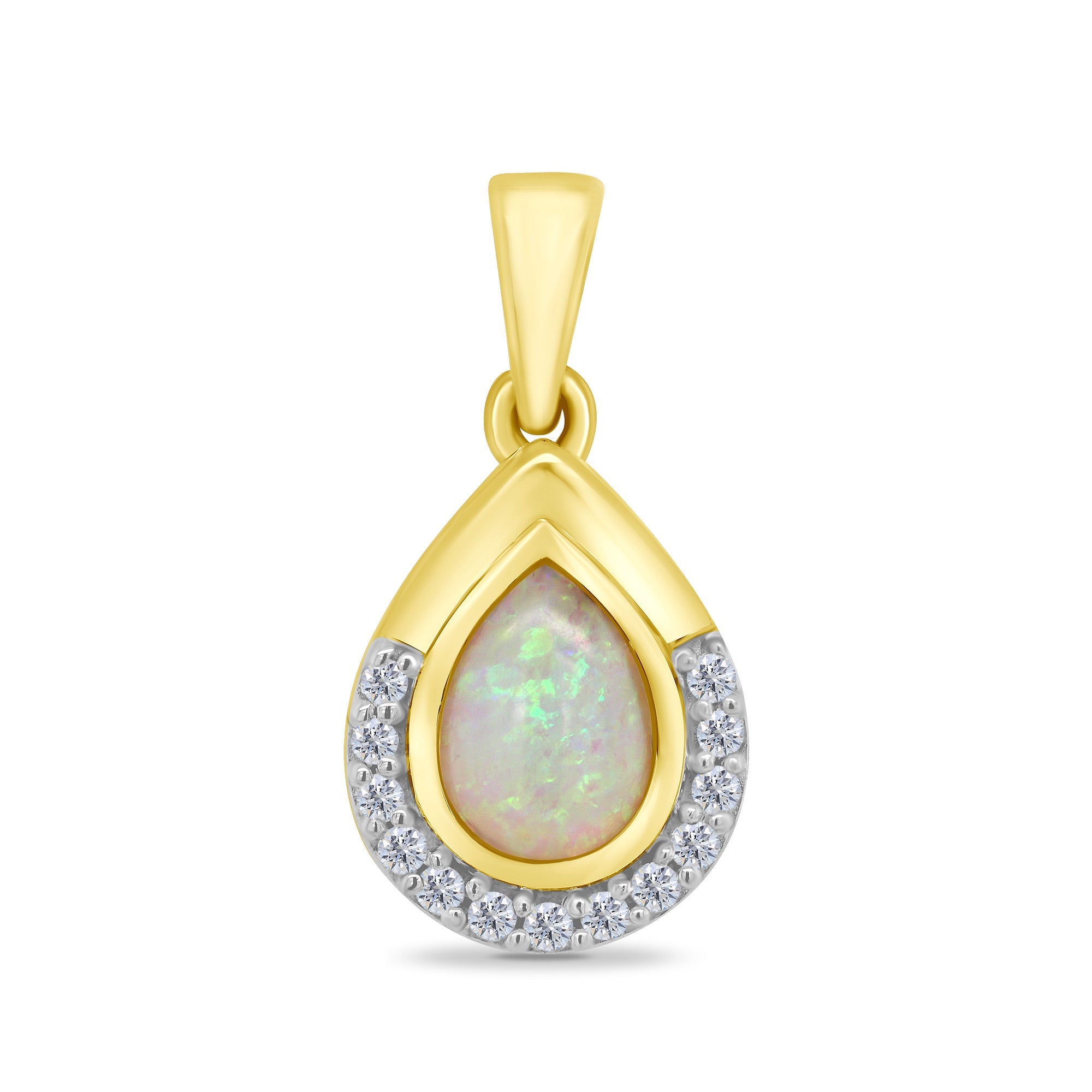 9ct gold 7x5 mm pear shape opal & diamond set pendant 0.08ct