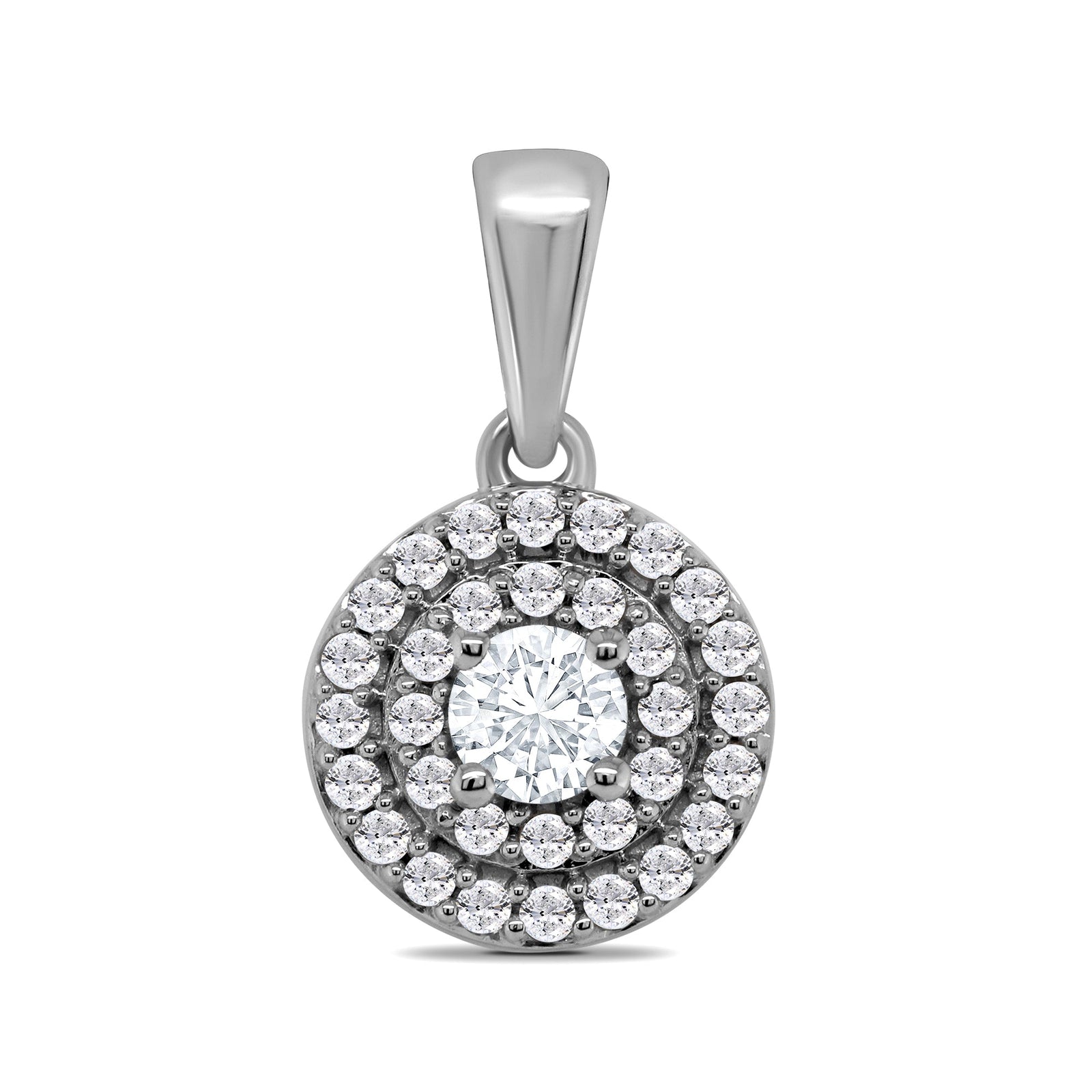 9ct white gold diamond set double halo cluster pendant 0.25ct