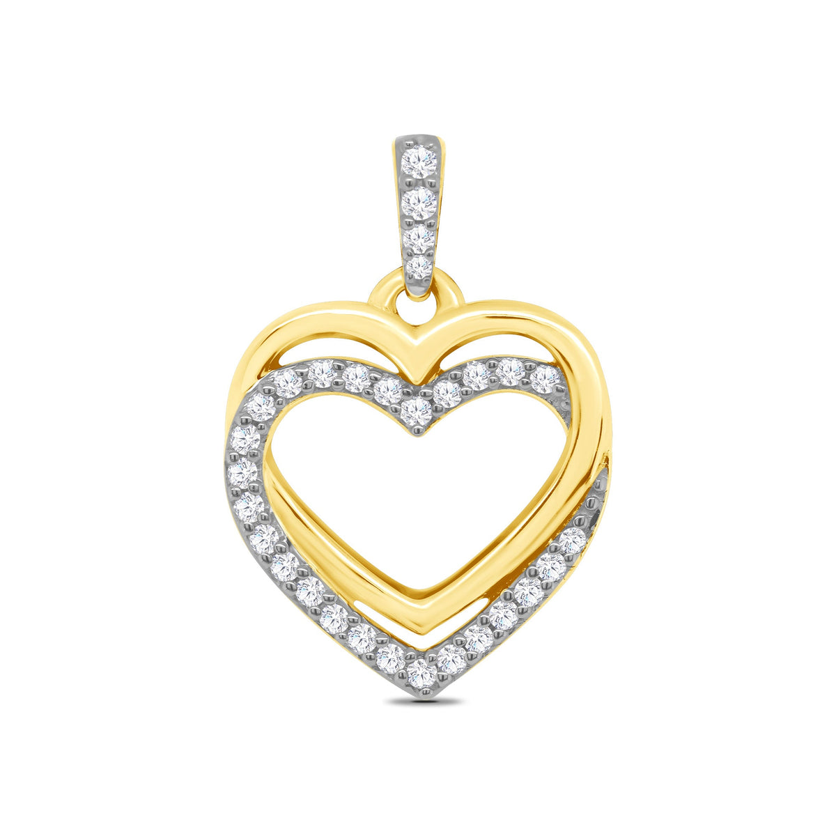 9ct gold double hearts diamond set pendant 0.15ct