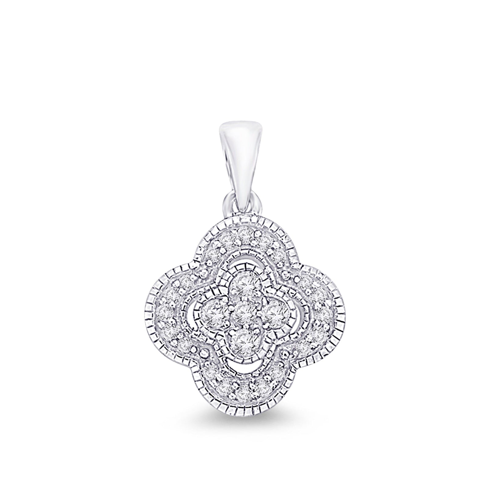 9ct white gold clover shape diamond set pendant 0.20ct