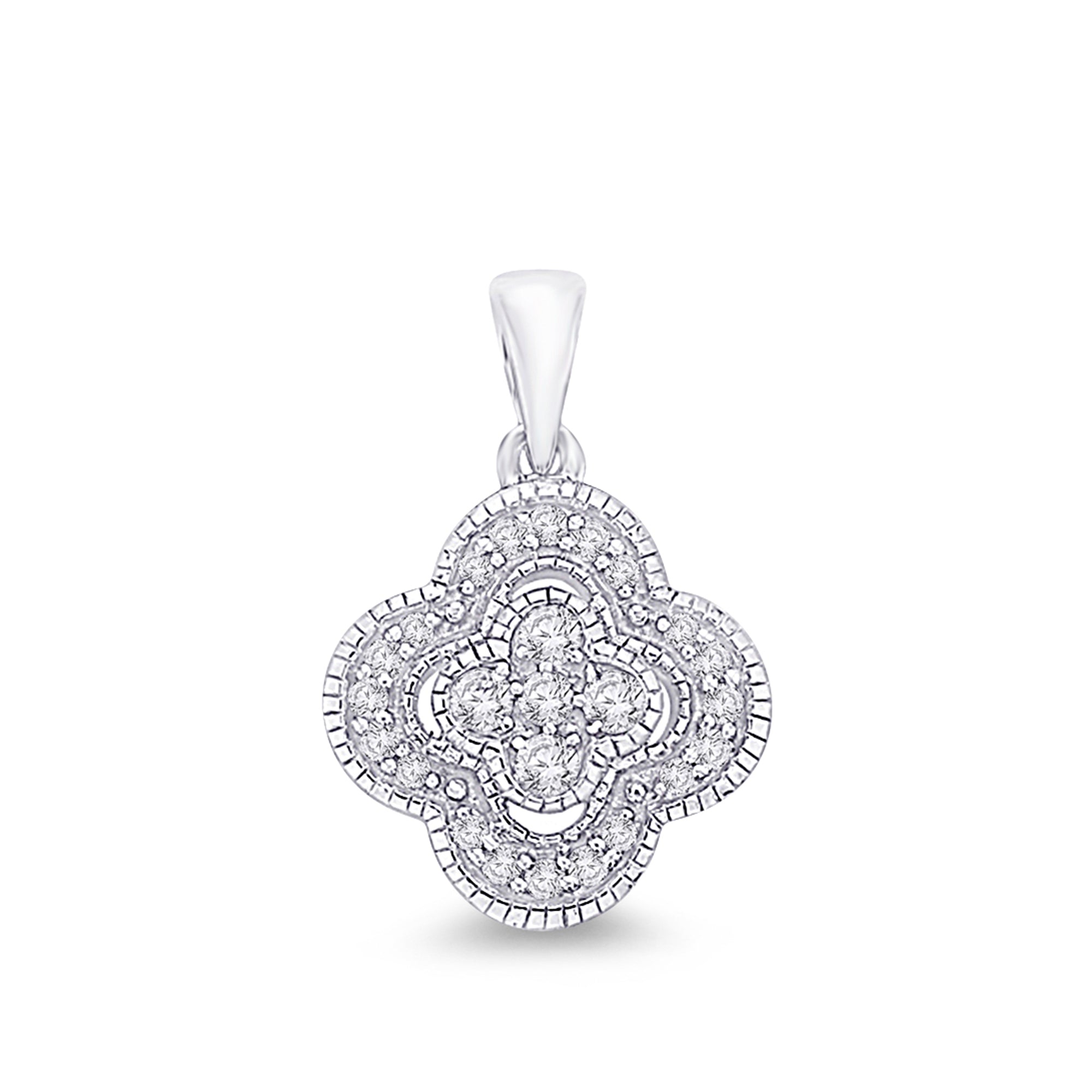 9ct white gold clover shape diamond set pendant 0.20ct