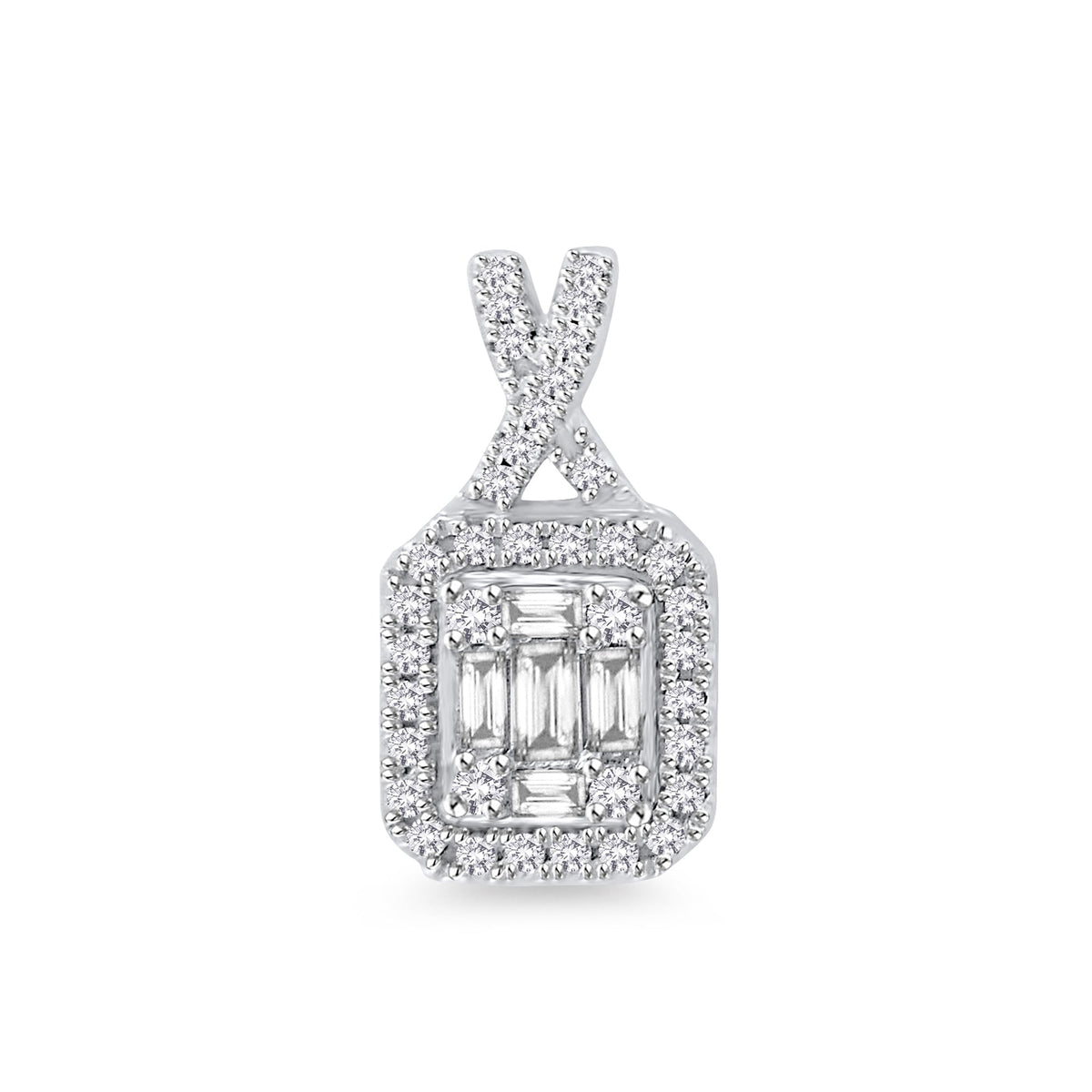 9ct white gold brilliant &amp; baguette cut diamond pendant 0.47ct