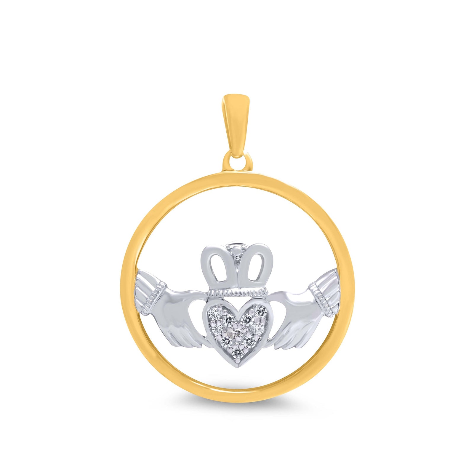 9ct gold 20mm diamond set claddagh pendant 0.06ct