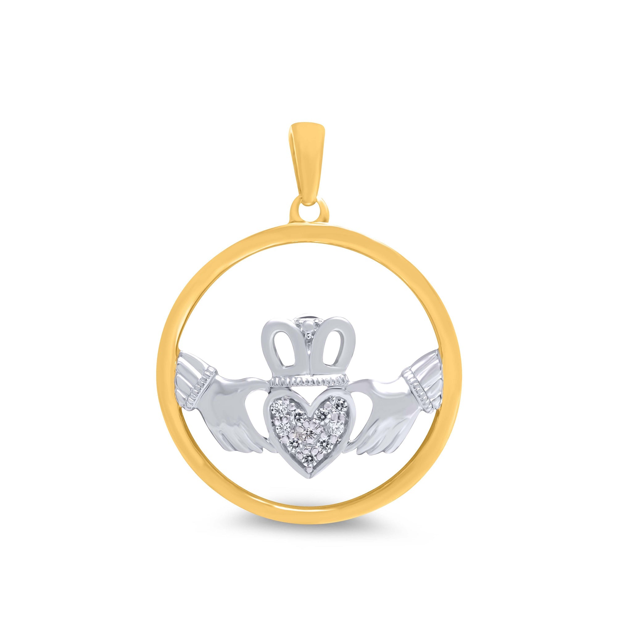 9ct gold 20mm diamond set claddagh pendant 0.06ct