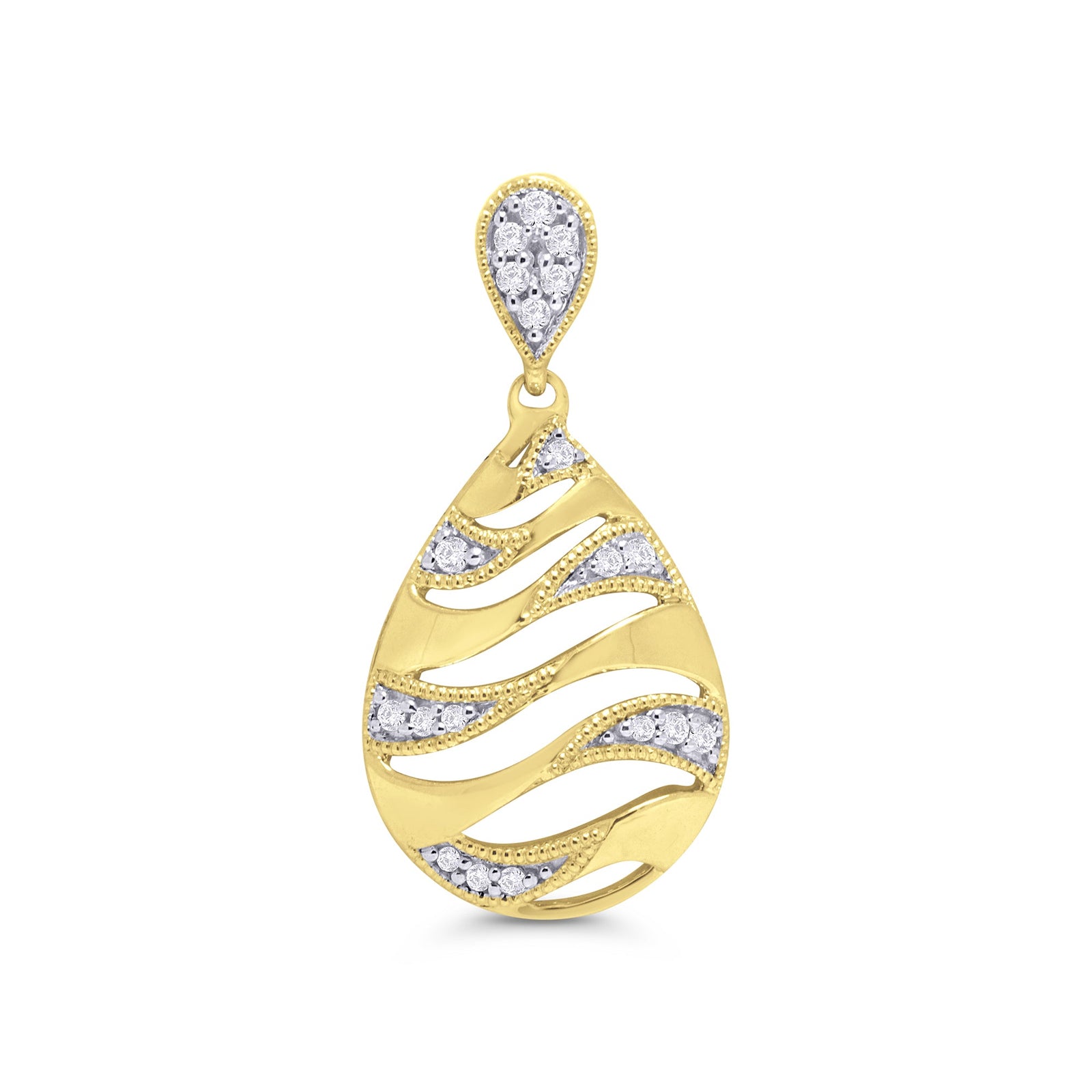 9ct gold wave style pear shape diamond pendant 0.08ct