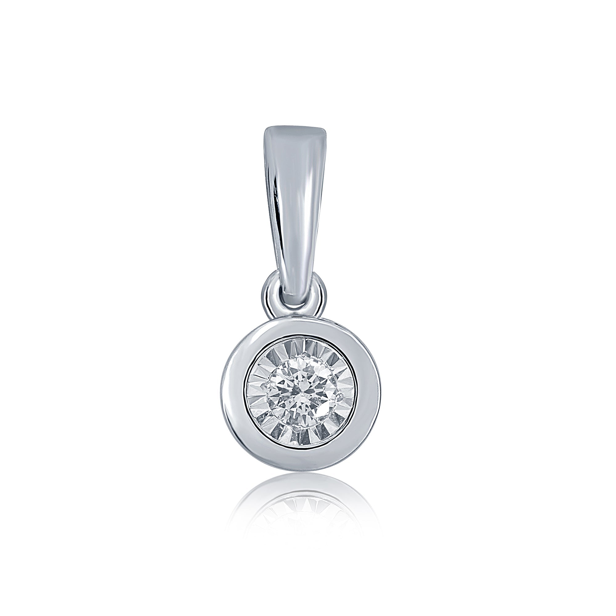 9ct white gold single stone miracle plate diamond pendant 0.05ct