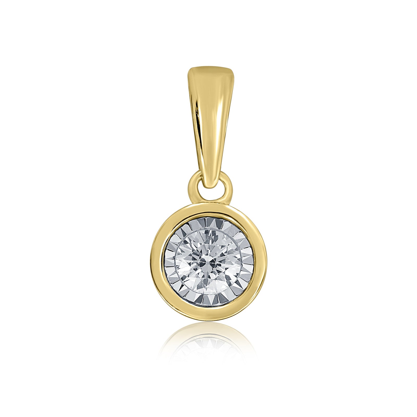 9ct gold single stone miracle plate diamond pendant 0.10ct