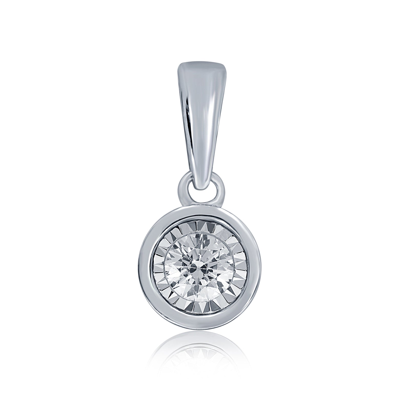 9ct white gold single stone miracle plate diamond pendant 0.10ct