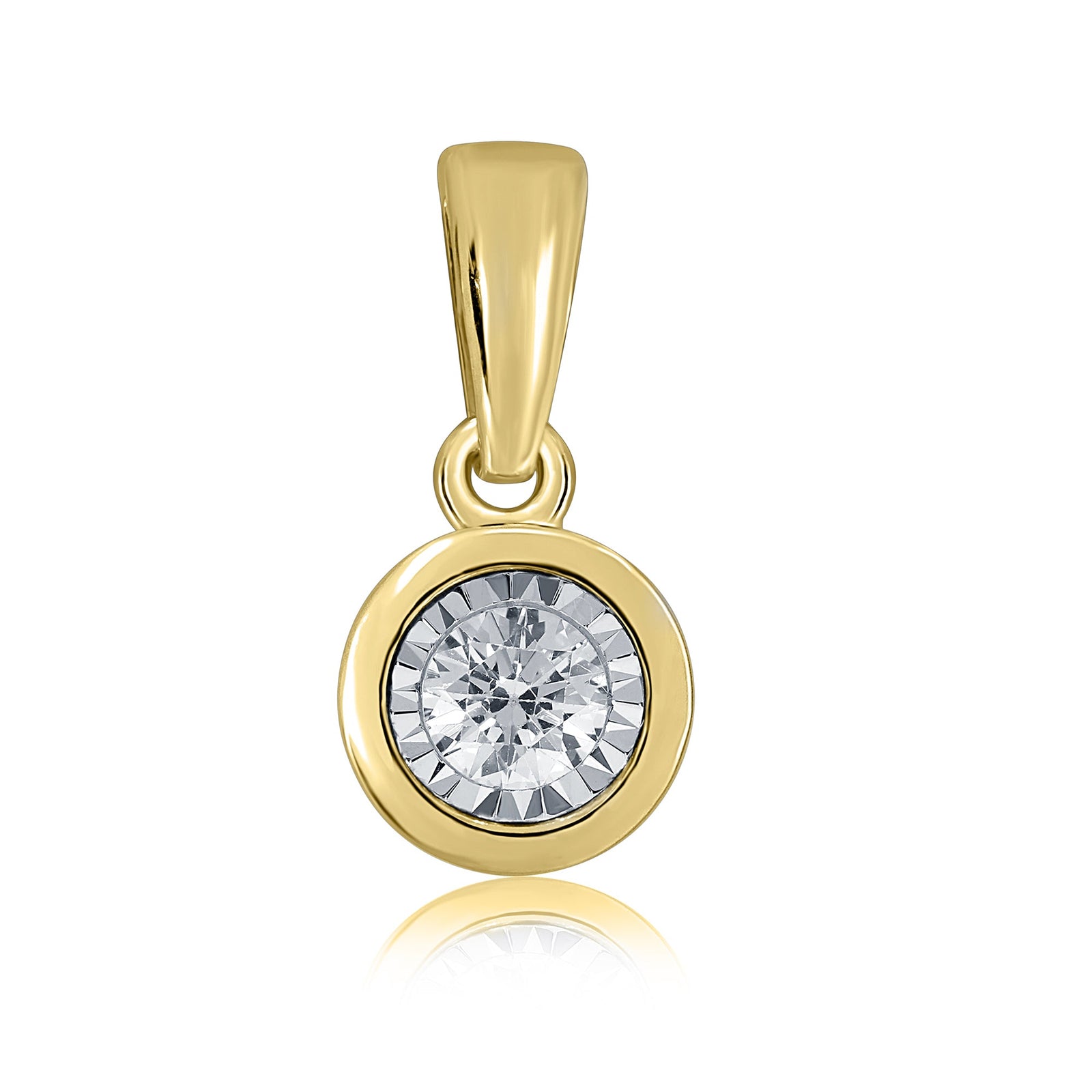 9ct gold single stone miracle plate diamond pendant 0.17ct