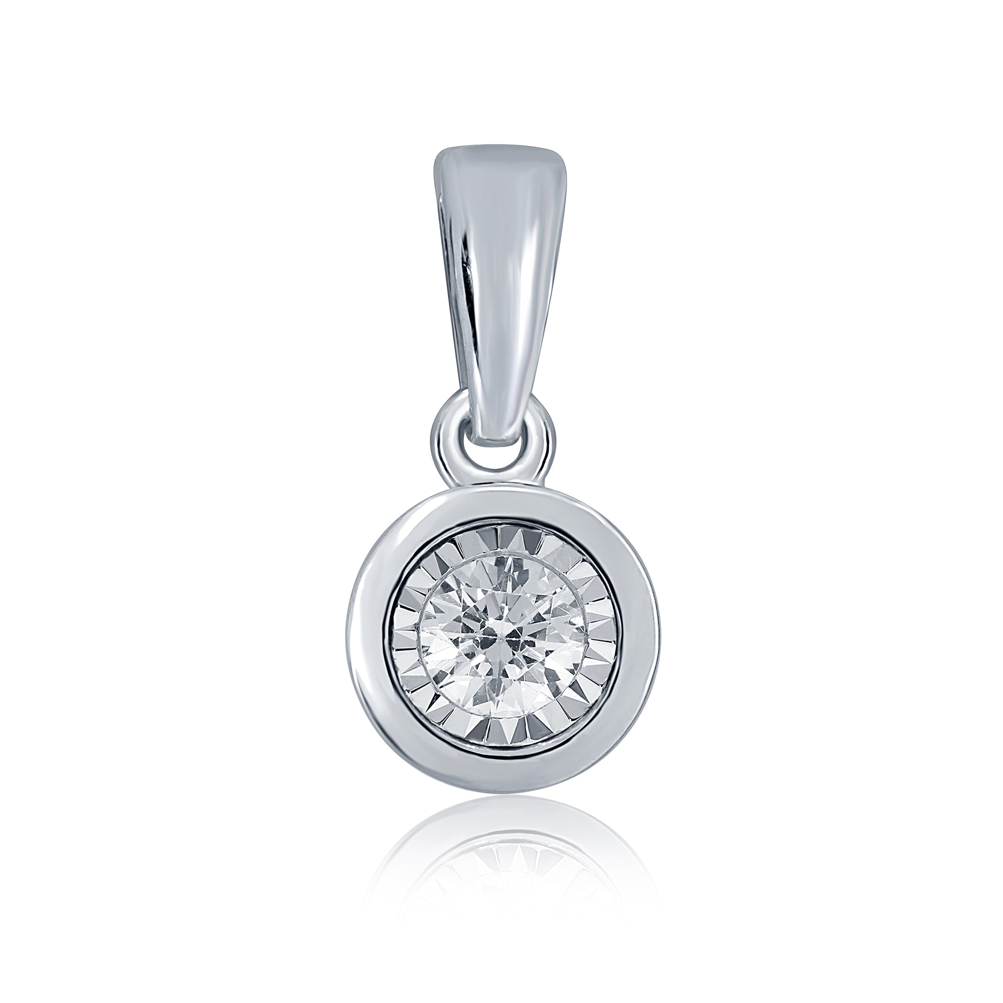 9ct white gold single stone miracle plate diamond pendant 0.17ct