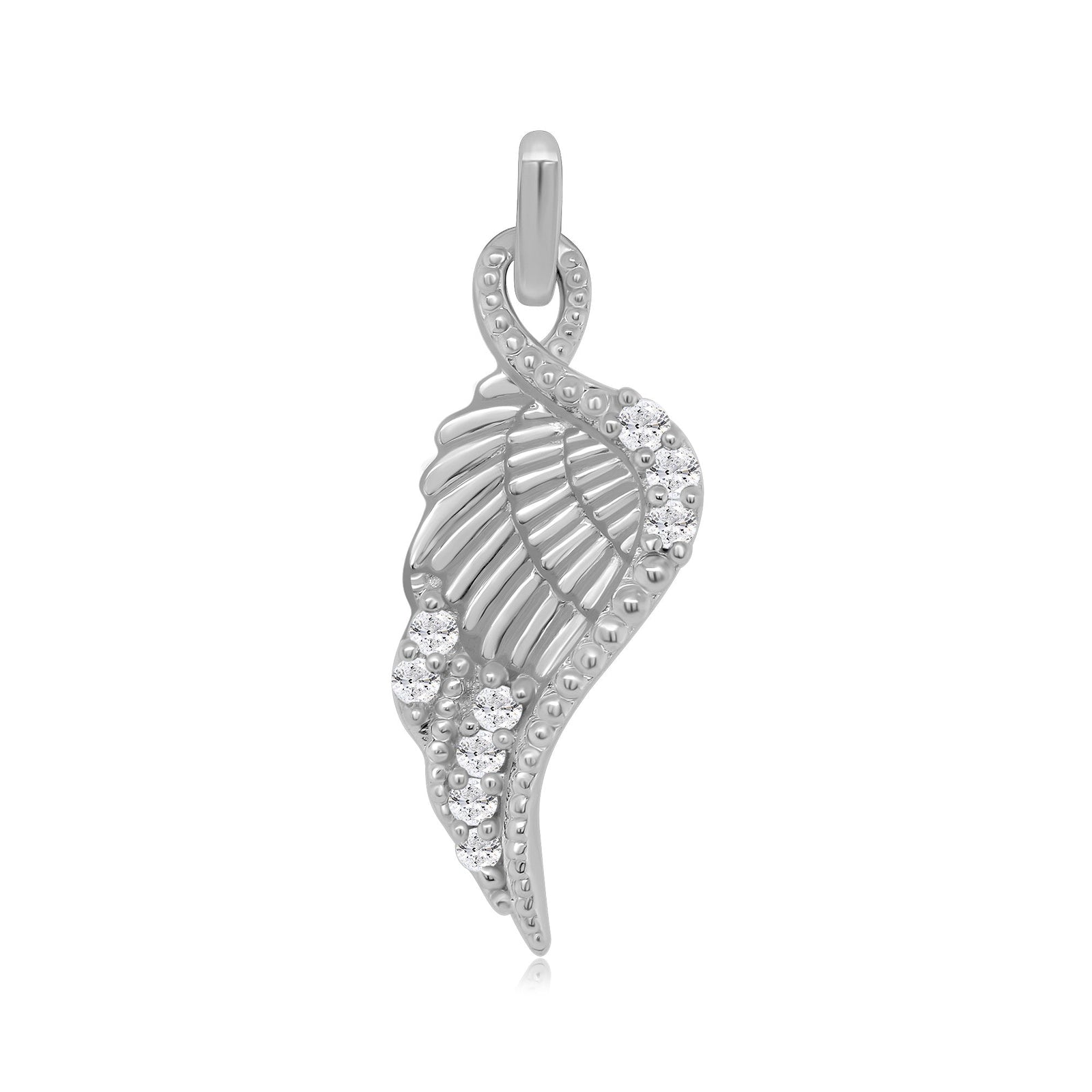 9ct white gold diamond set angel wing pendant 0.03ct