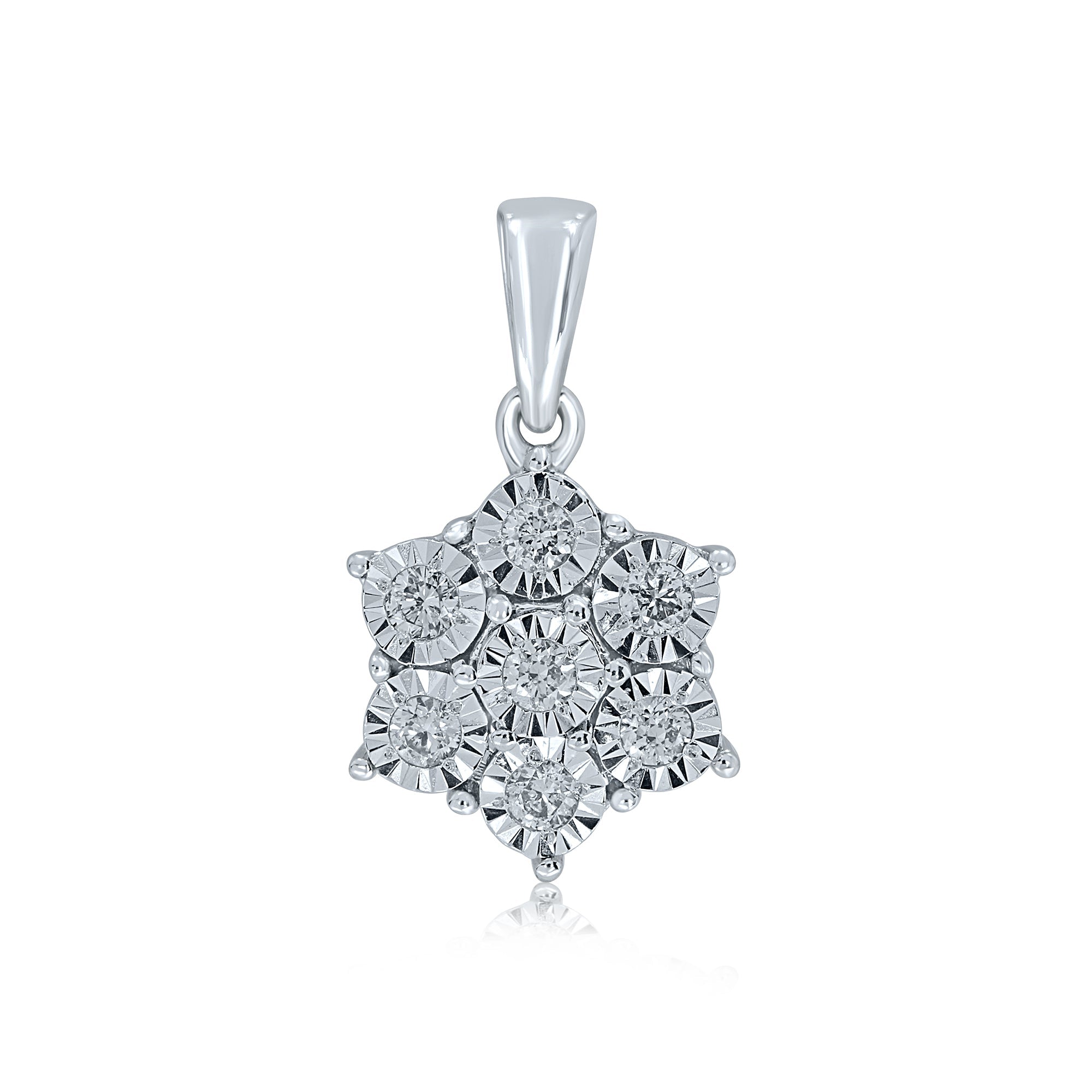 9ct white gold miracle plate diamond cluster pendant 0.11ct