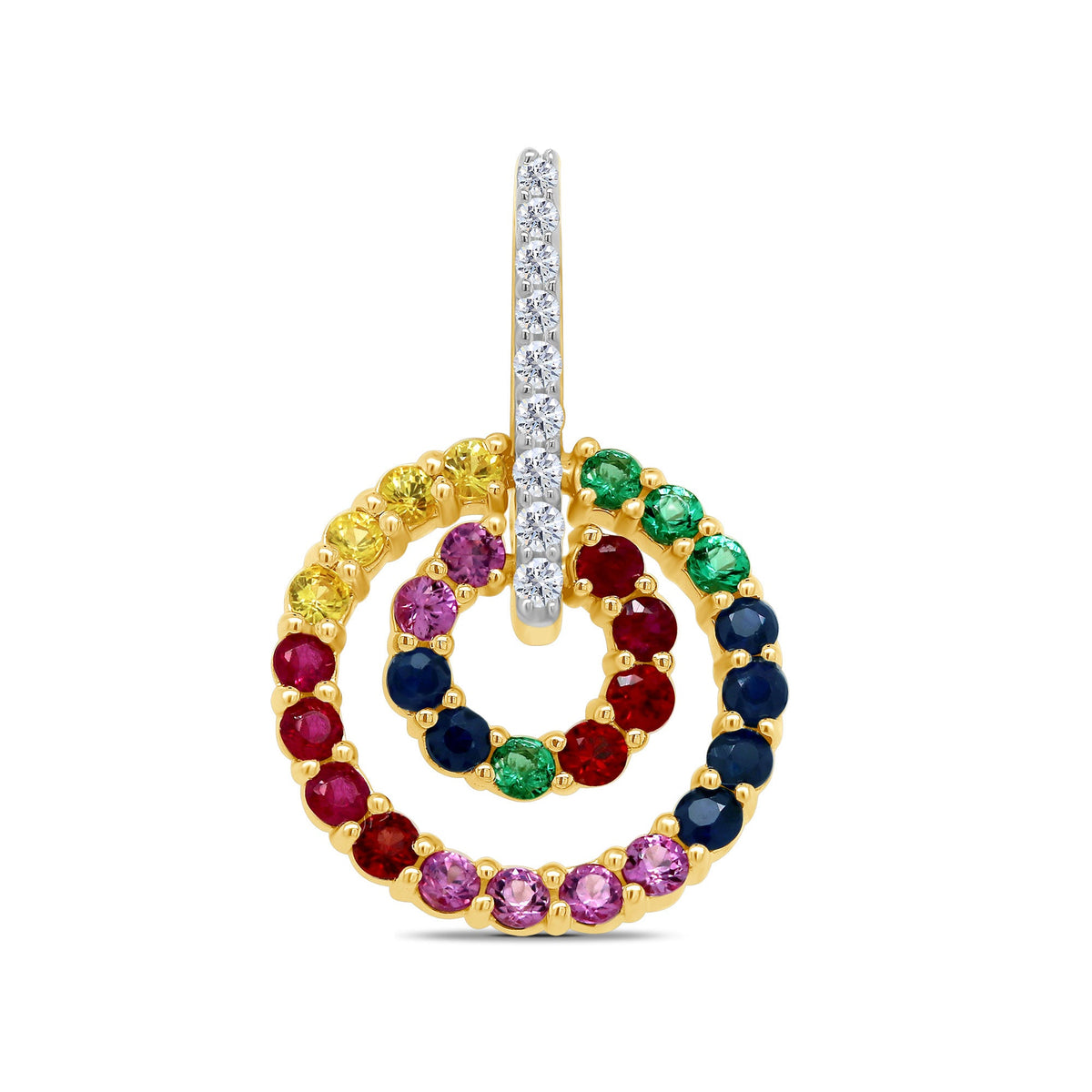 9ct gold multi gem &amp; diamond set pendant 0.05ctct