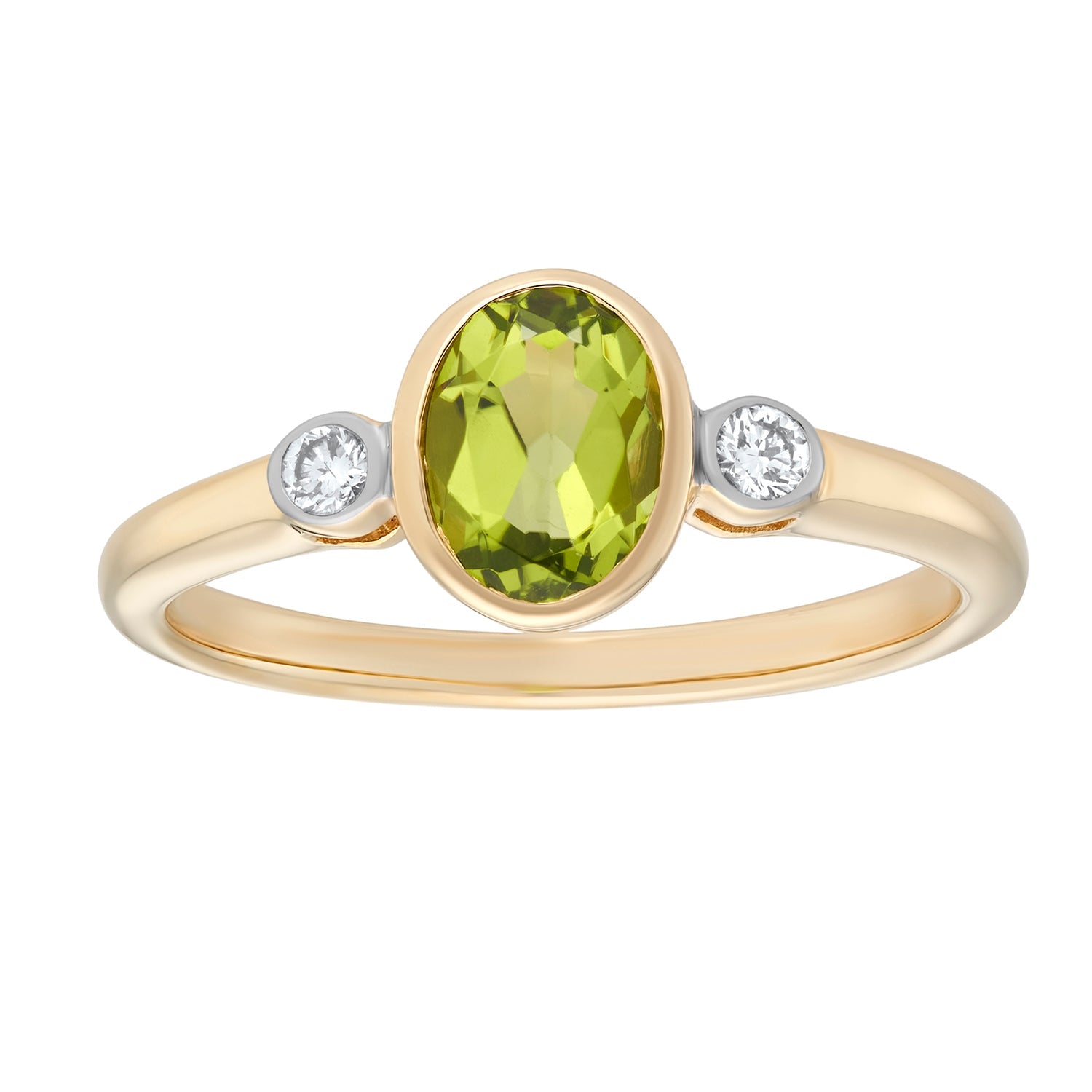 9ct 7x5mm oval peridot & diamond ring 0.07ct