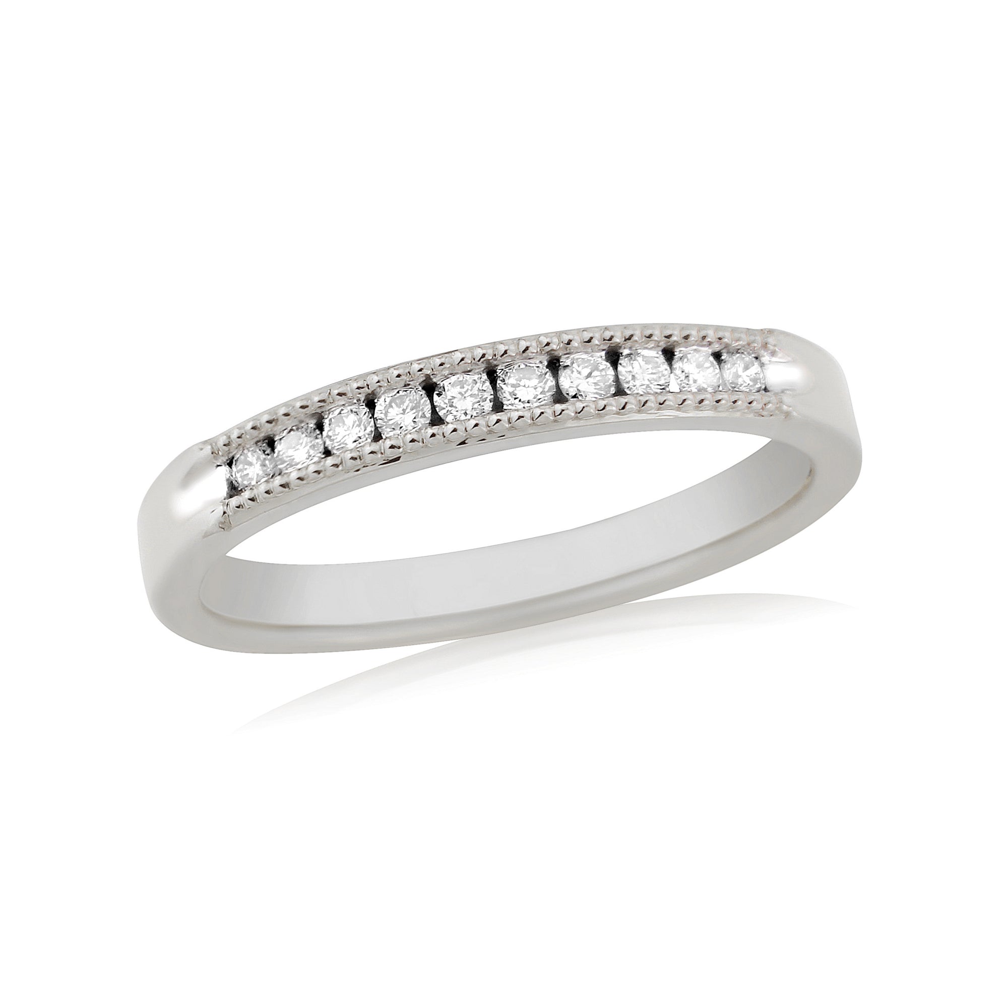 Platinum channel set millgrain edge diamond half et ring .15ct H/Si