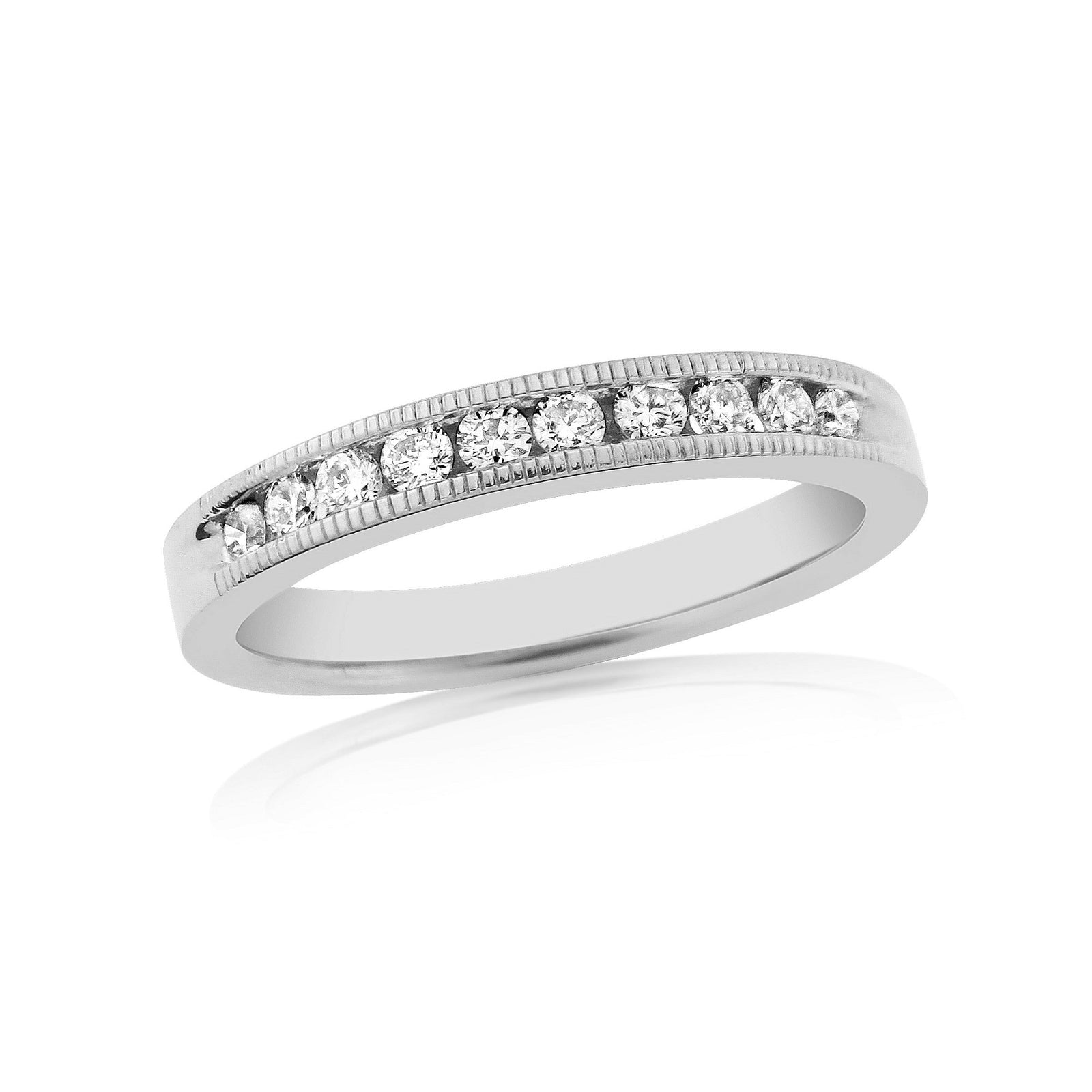 Platinum channel set millgrain edge diamond half et ring .25ct H/Si