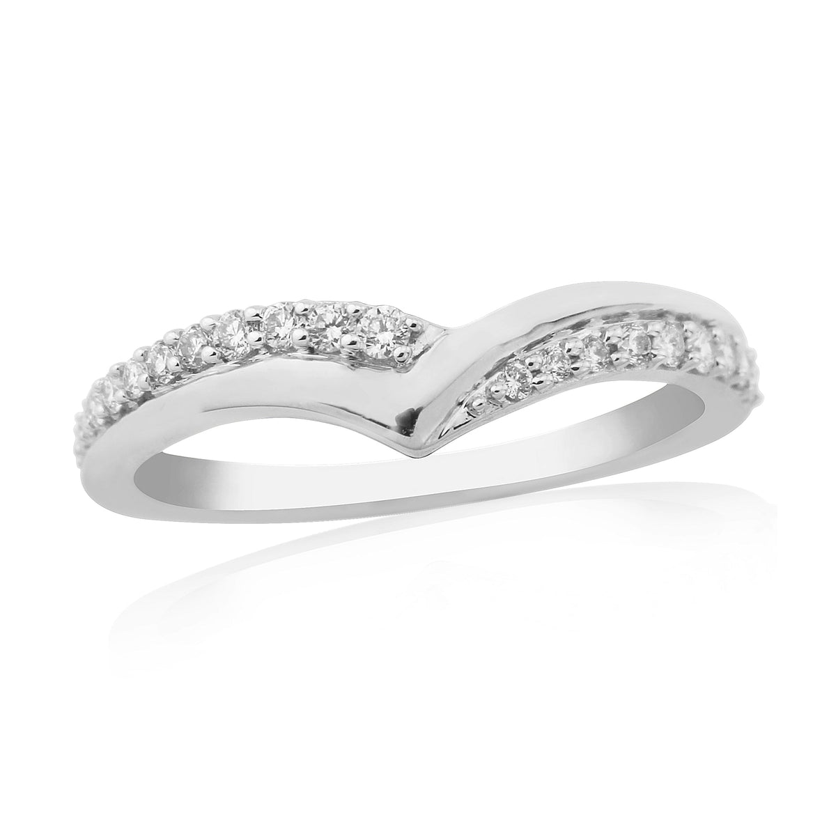9ct white gold diamond set crossover wishbone ring 0.20ct