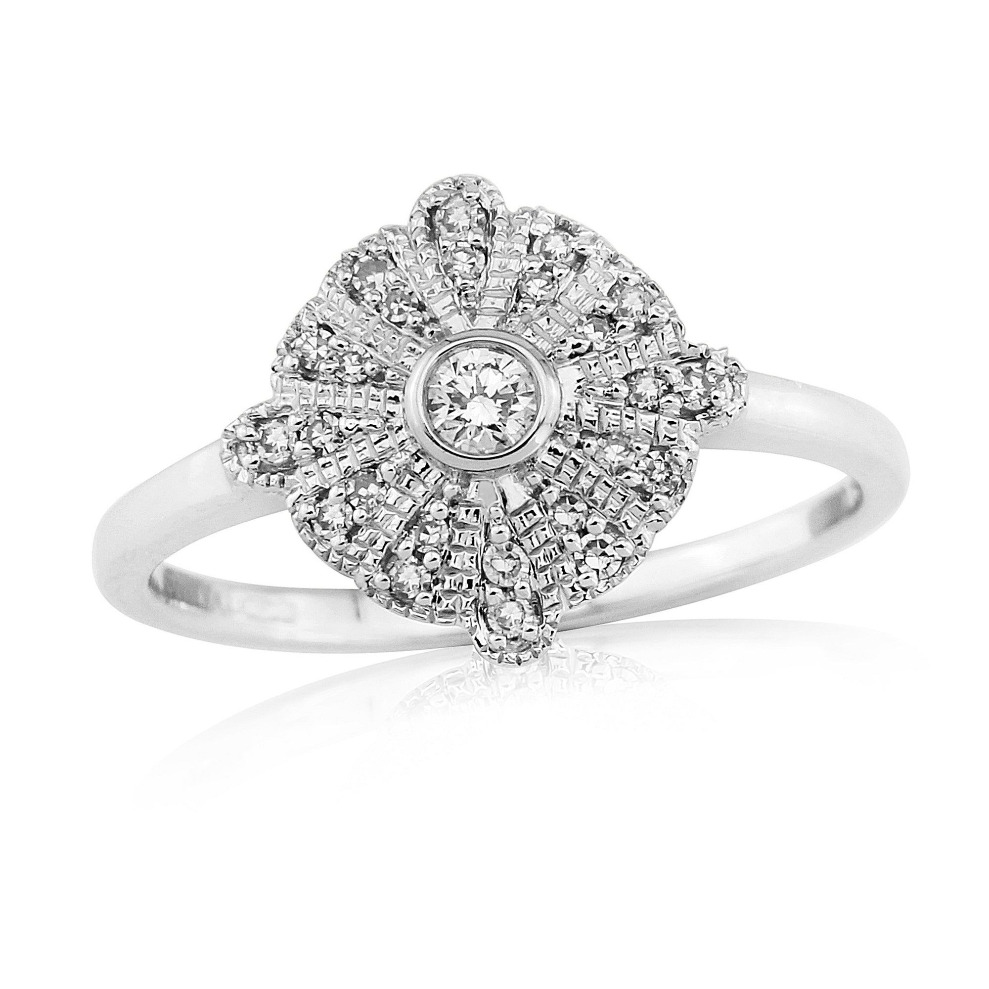 9ct white gold diamond set cluster ring 0.15ct