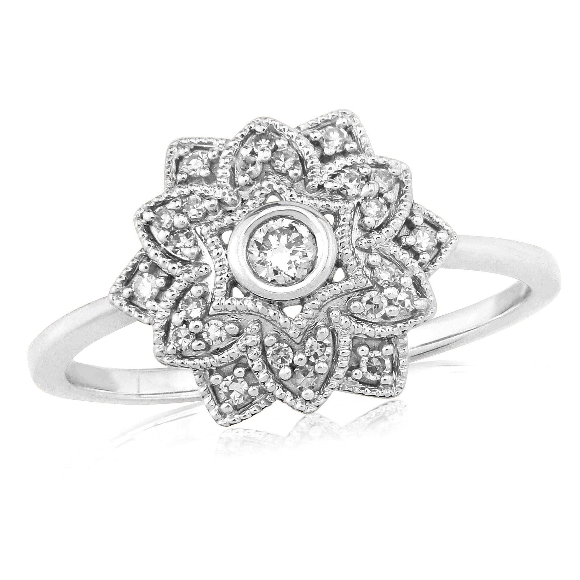 9ct white gold diamond set cluster ring 0.15ct