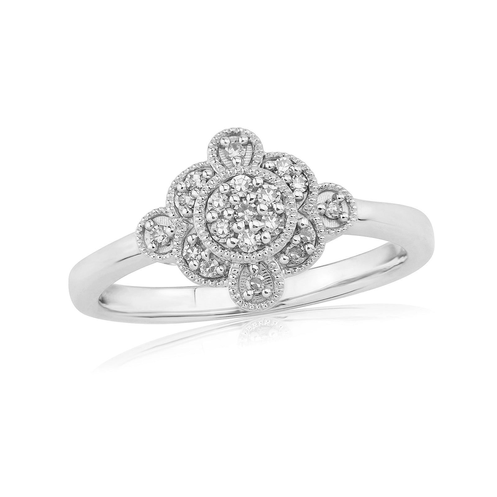 9ct white gold diamond set cluster ring 0.15ct