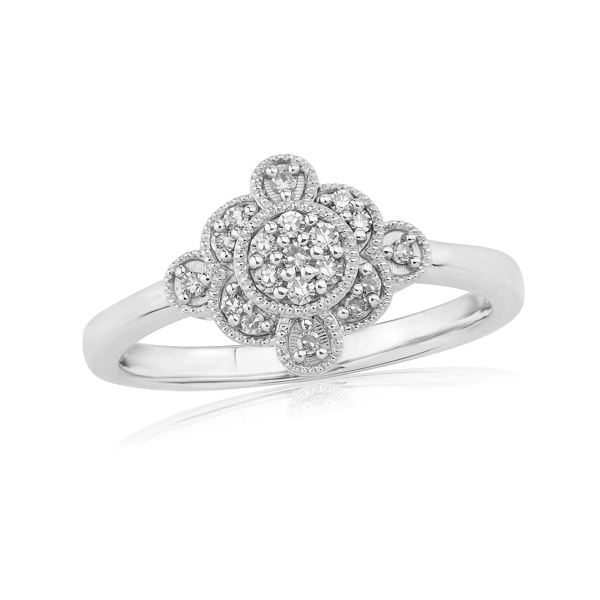 9ct white gold diamond set cluster ring 0.15ct