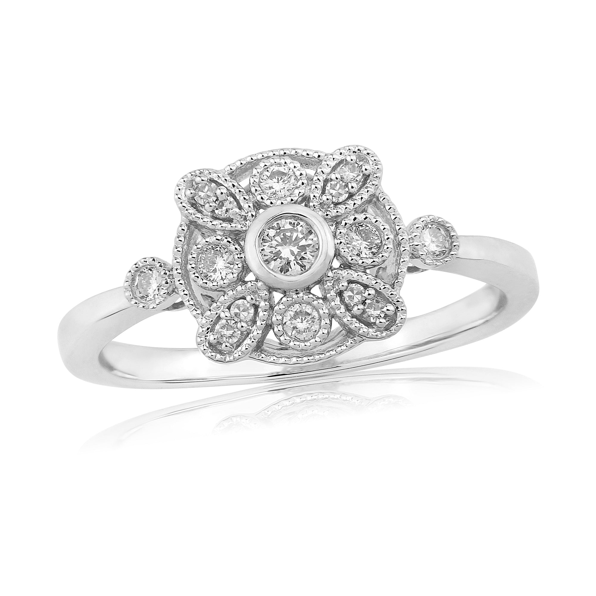 9ct white gold diamond set cluster ring 0.15ct