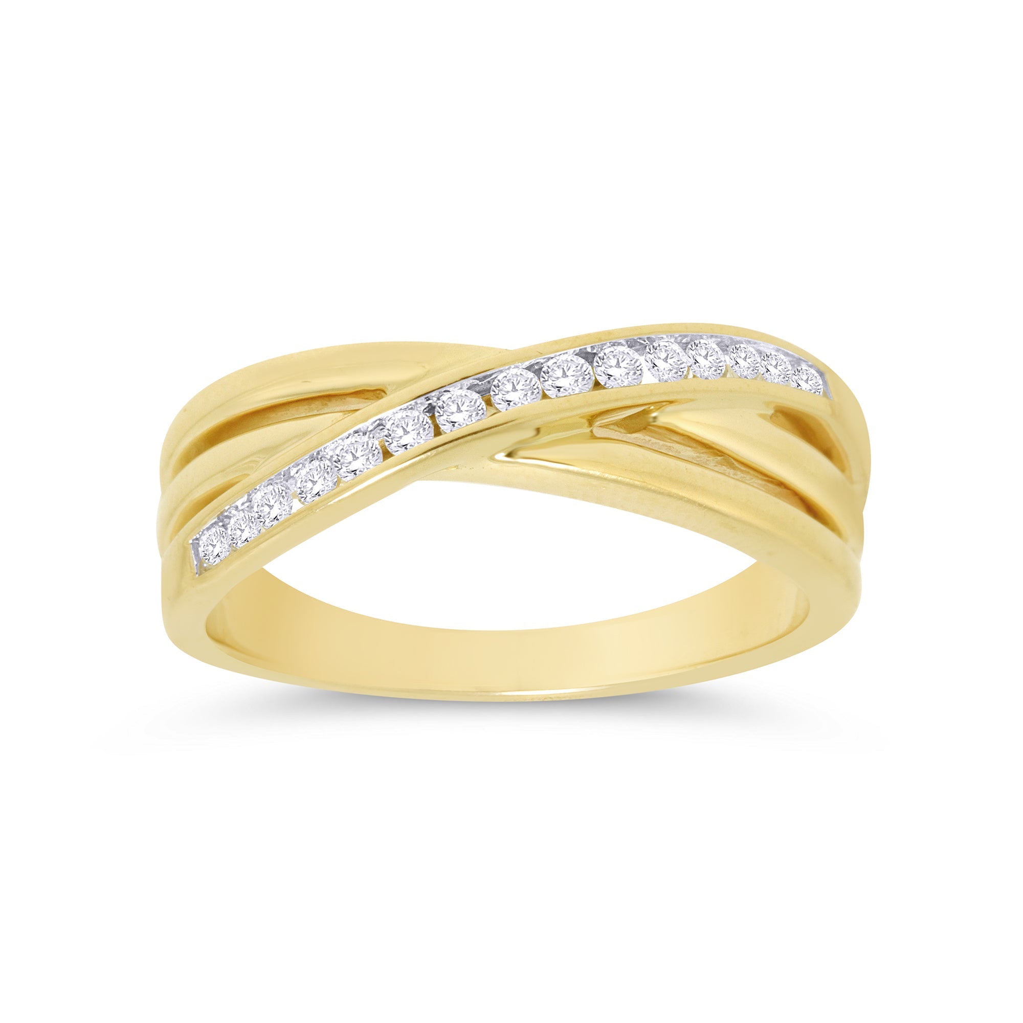 9ct gold channel set diamond crossover ring 0.21ct