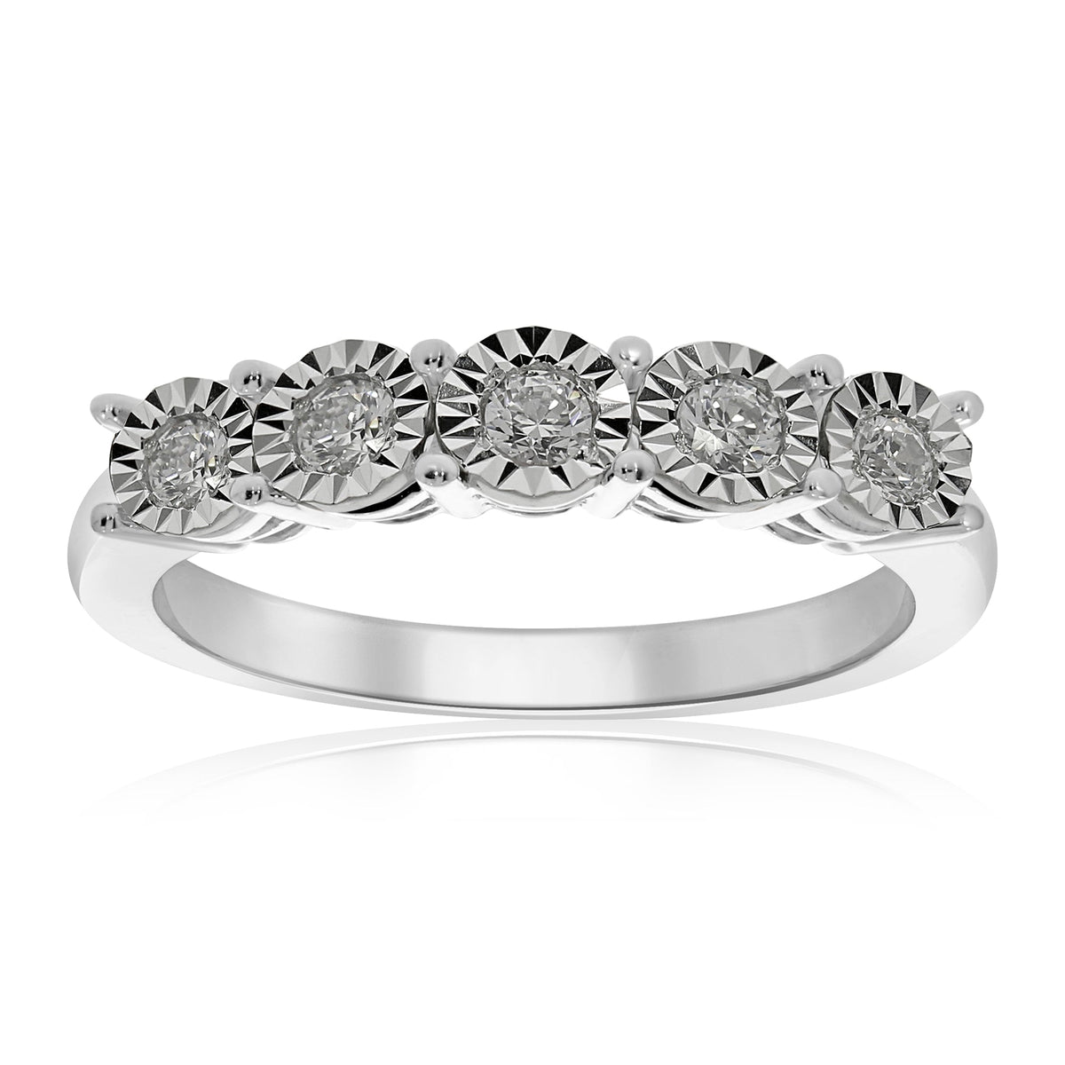 9ct white gold 5 stone miracle plate diamond ring 0.25ct