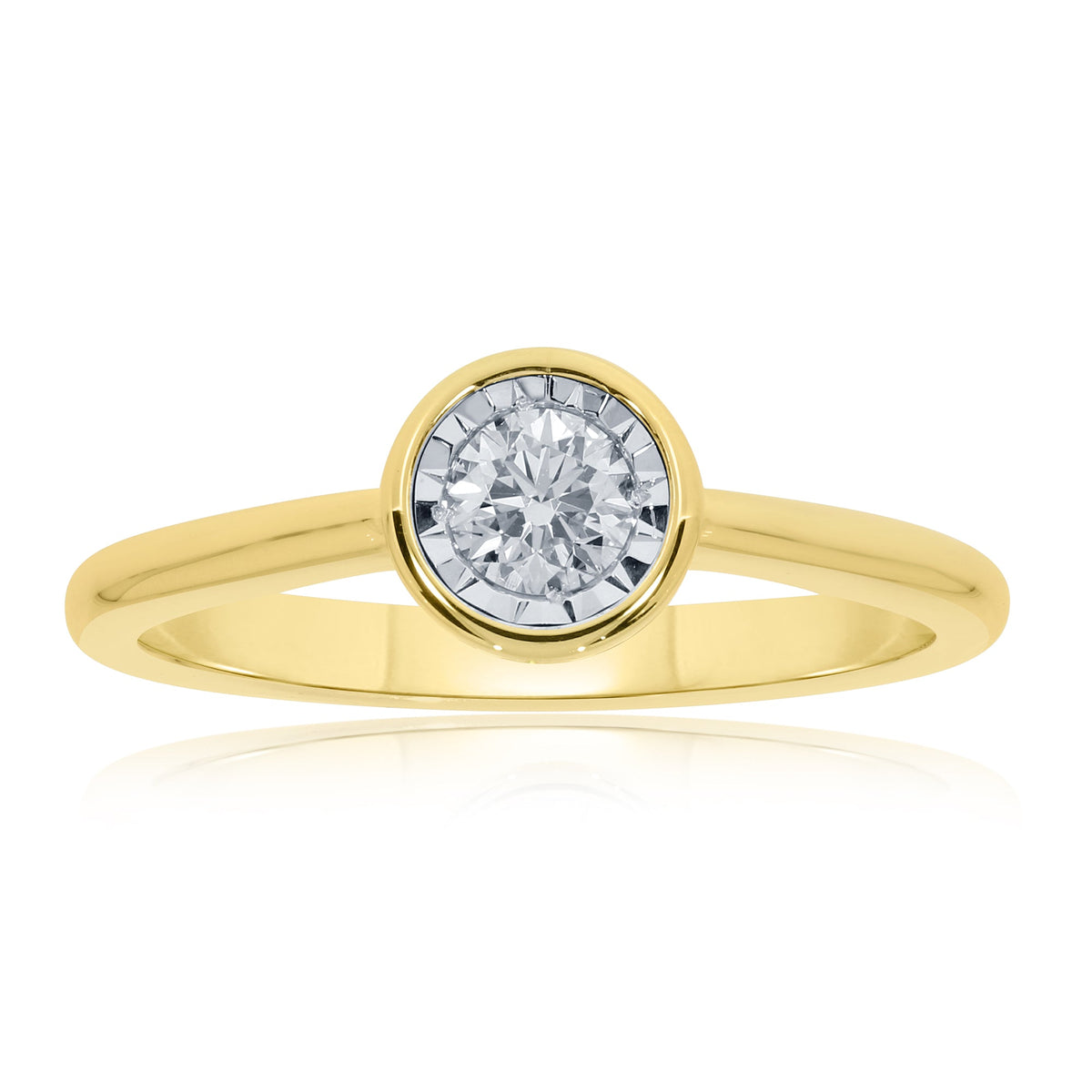 9ct gold single stone miracle plate diamond ring 0.25ct
