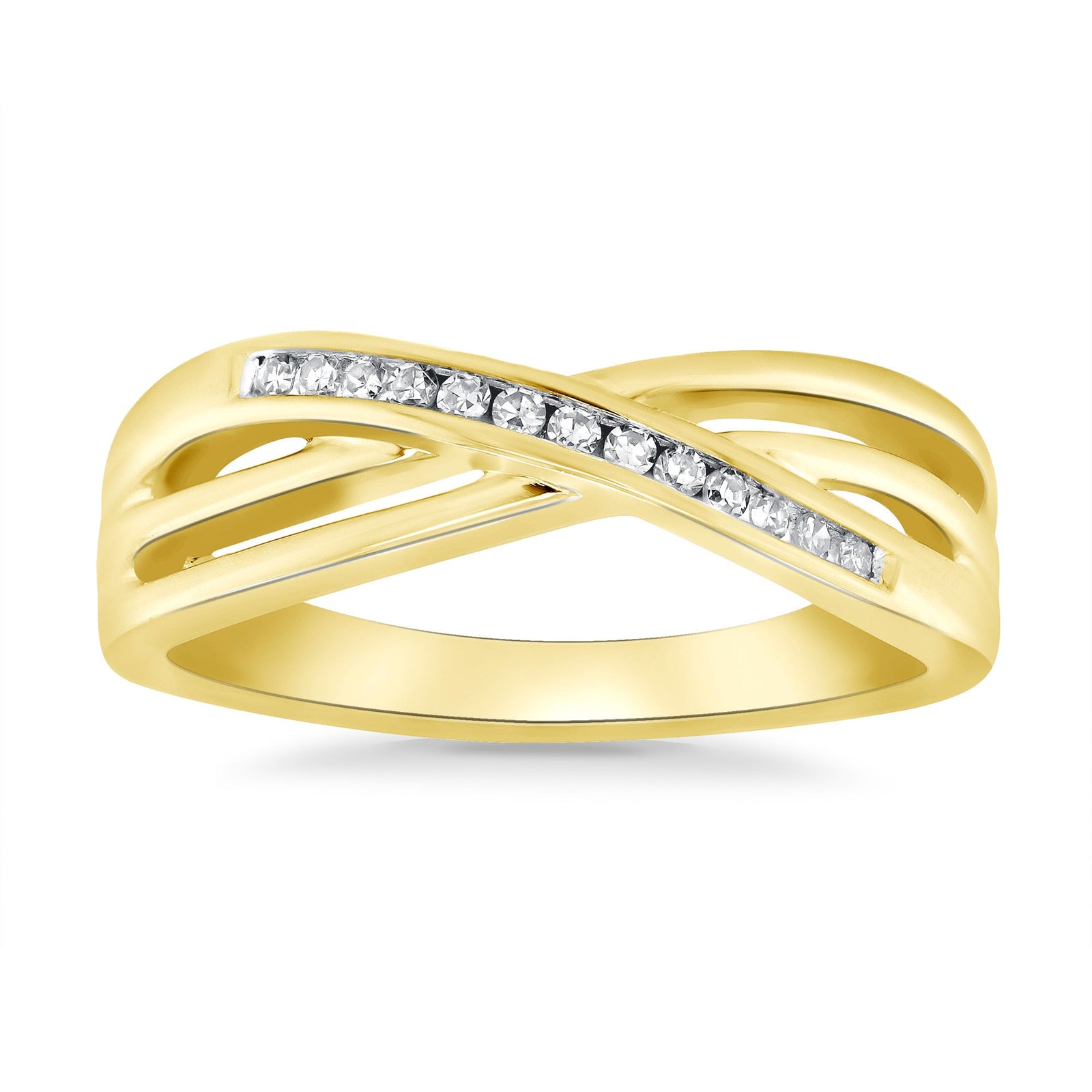 9ct gold channel set diamond crossover ring 0.10ct