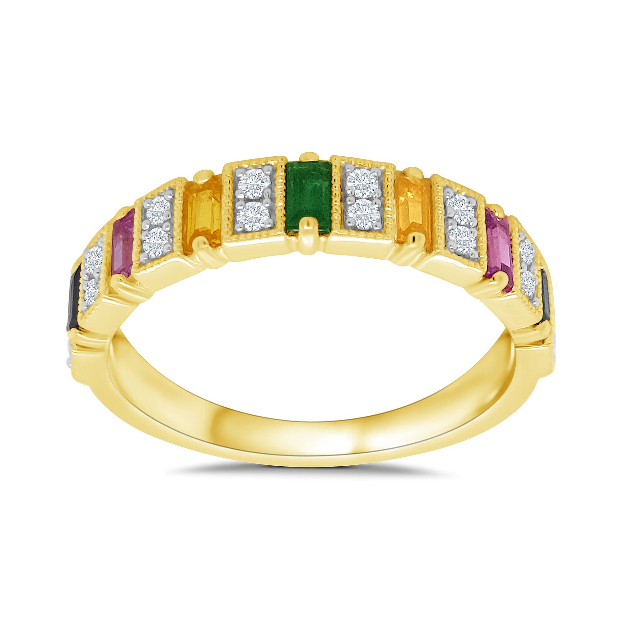 9ct gold multi gem & diamond half eternity ring 0.15ct