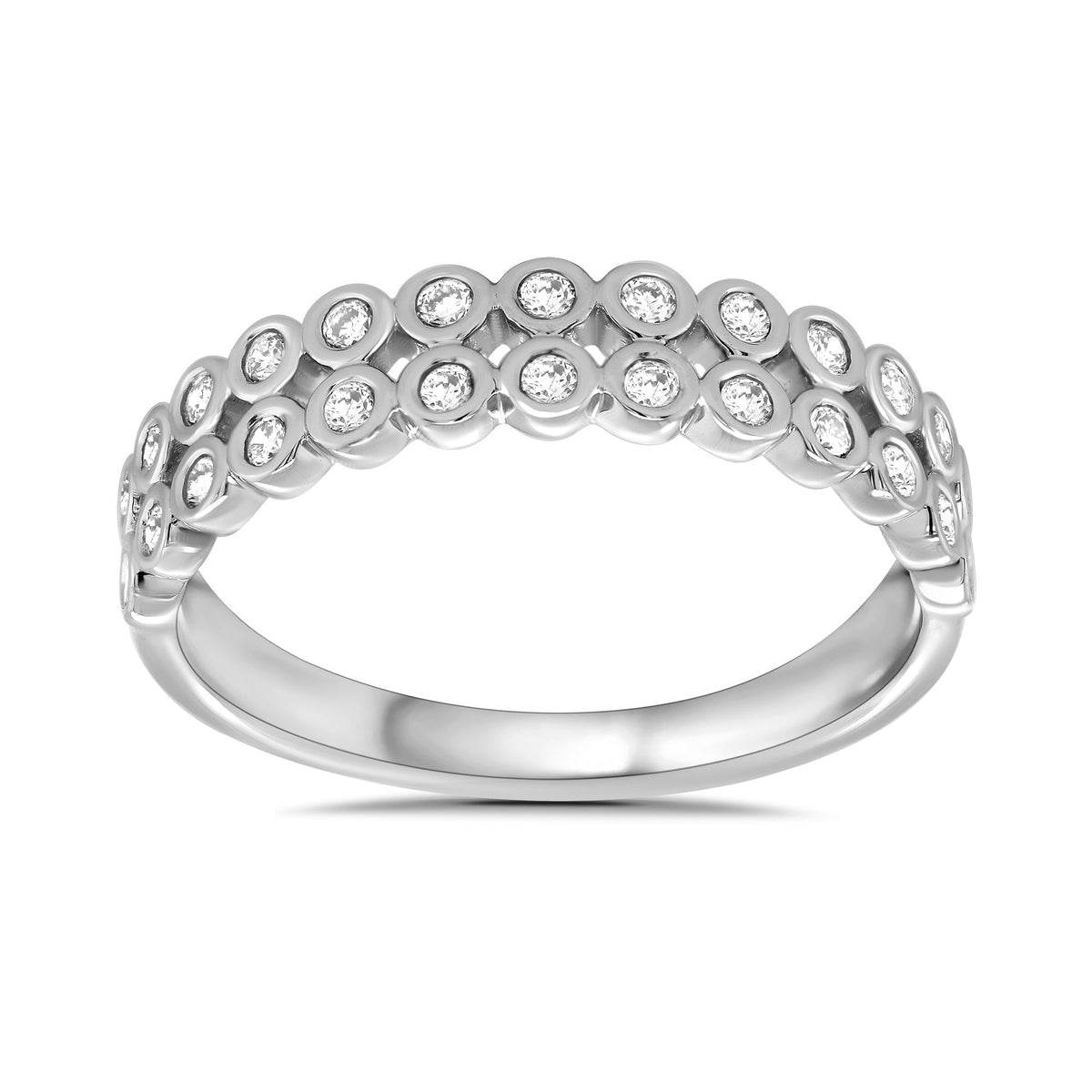 9ct white gold two row rub over set diamond half eternity ring 0.30ct