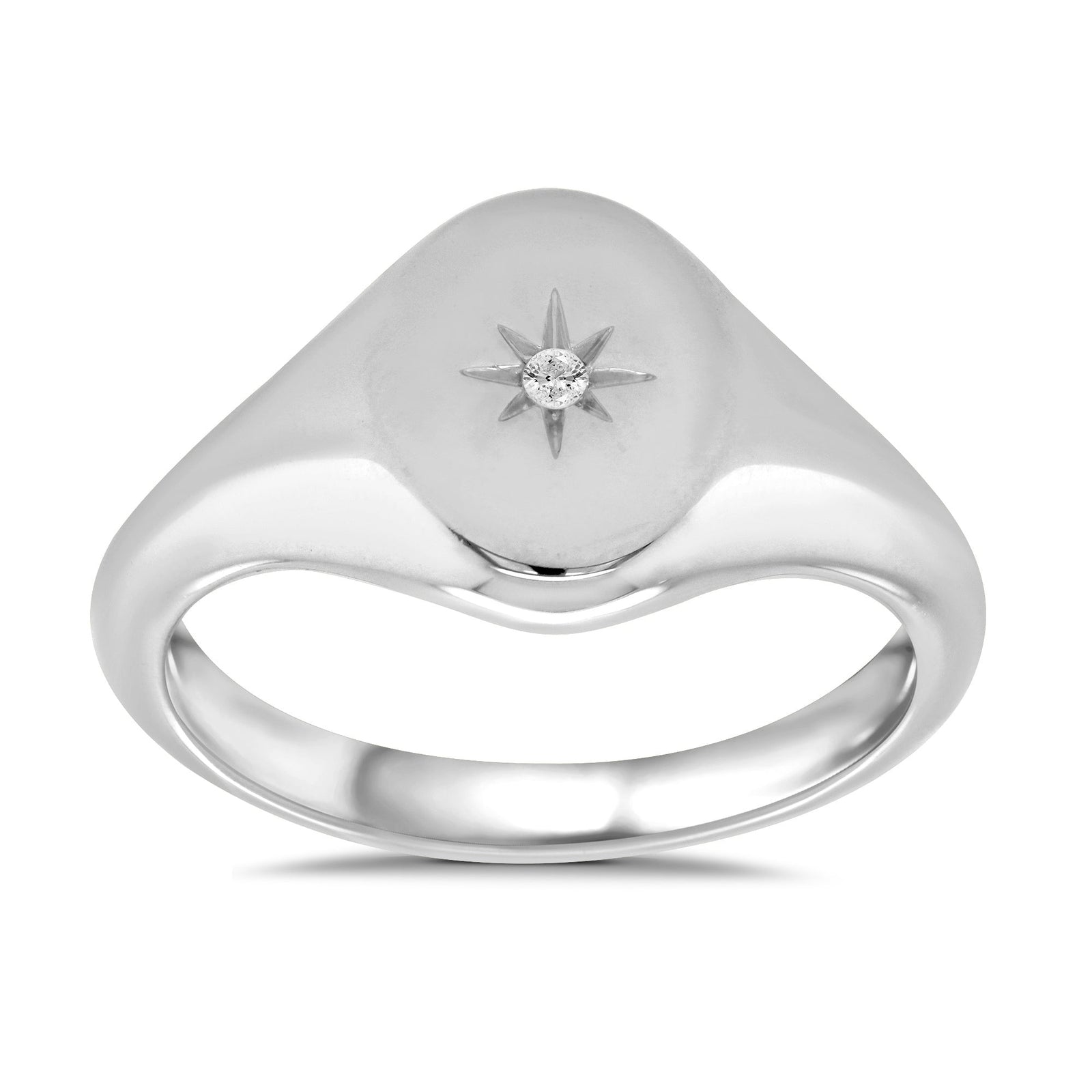 9ct white gold diamond set oval ladies signet ring 0.01ct