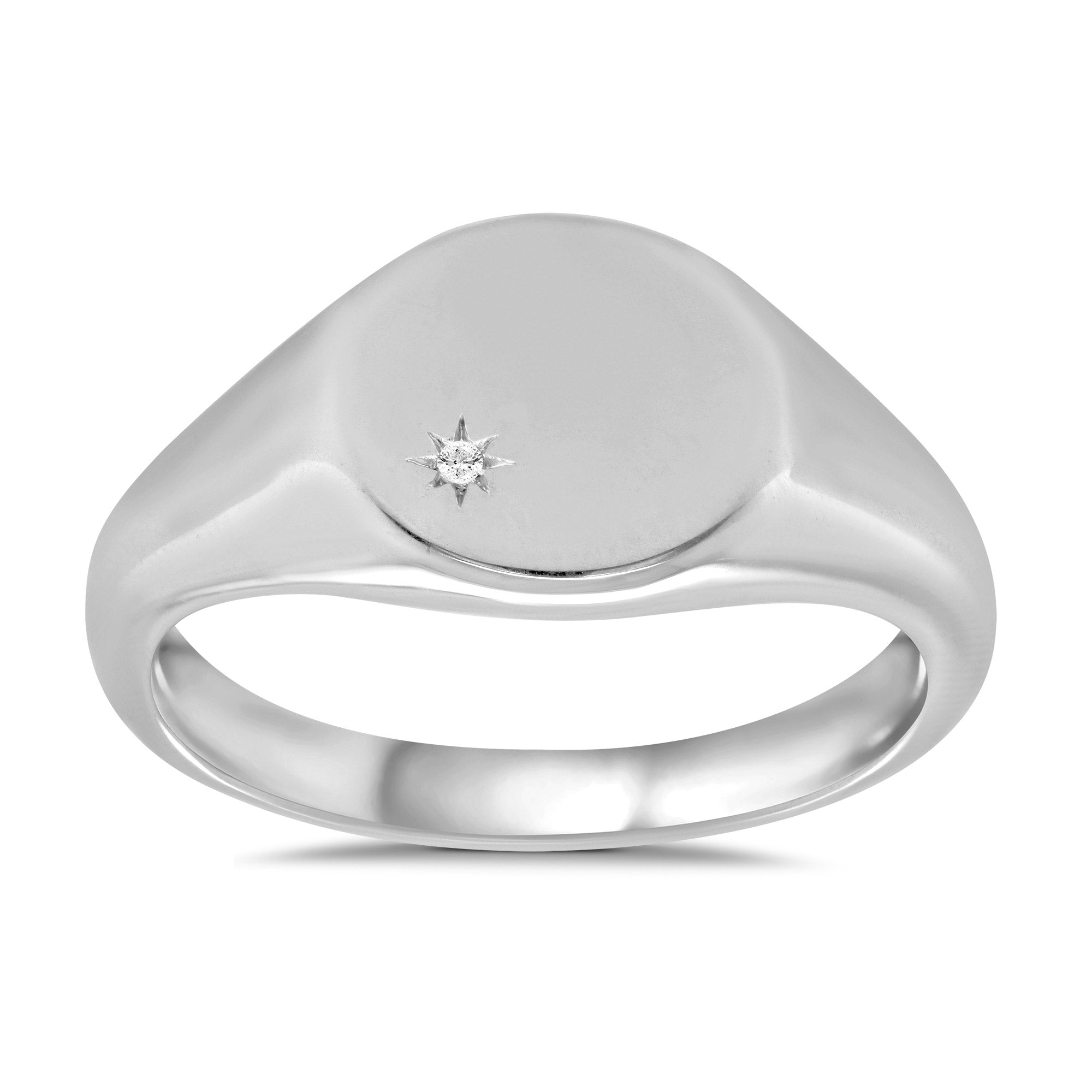 9ct white gold diamond set round ladies signet ring 0.01ct