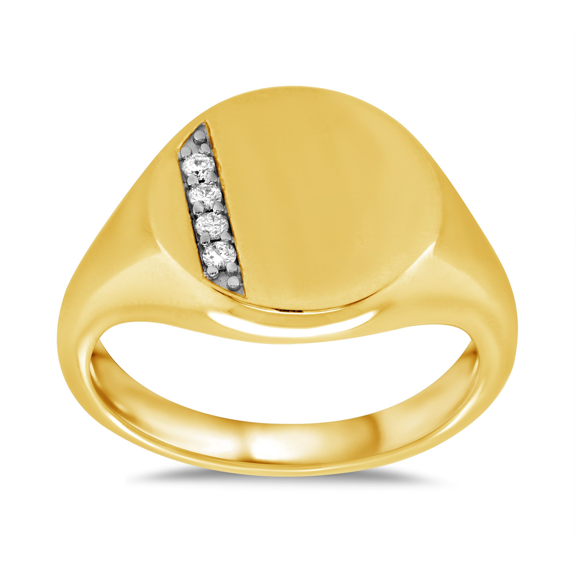 9ct gold diamond set round ladies signet ring 0.05ct