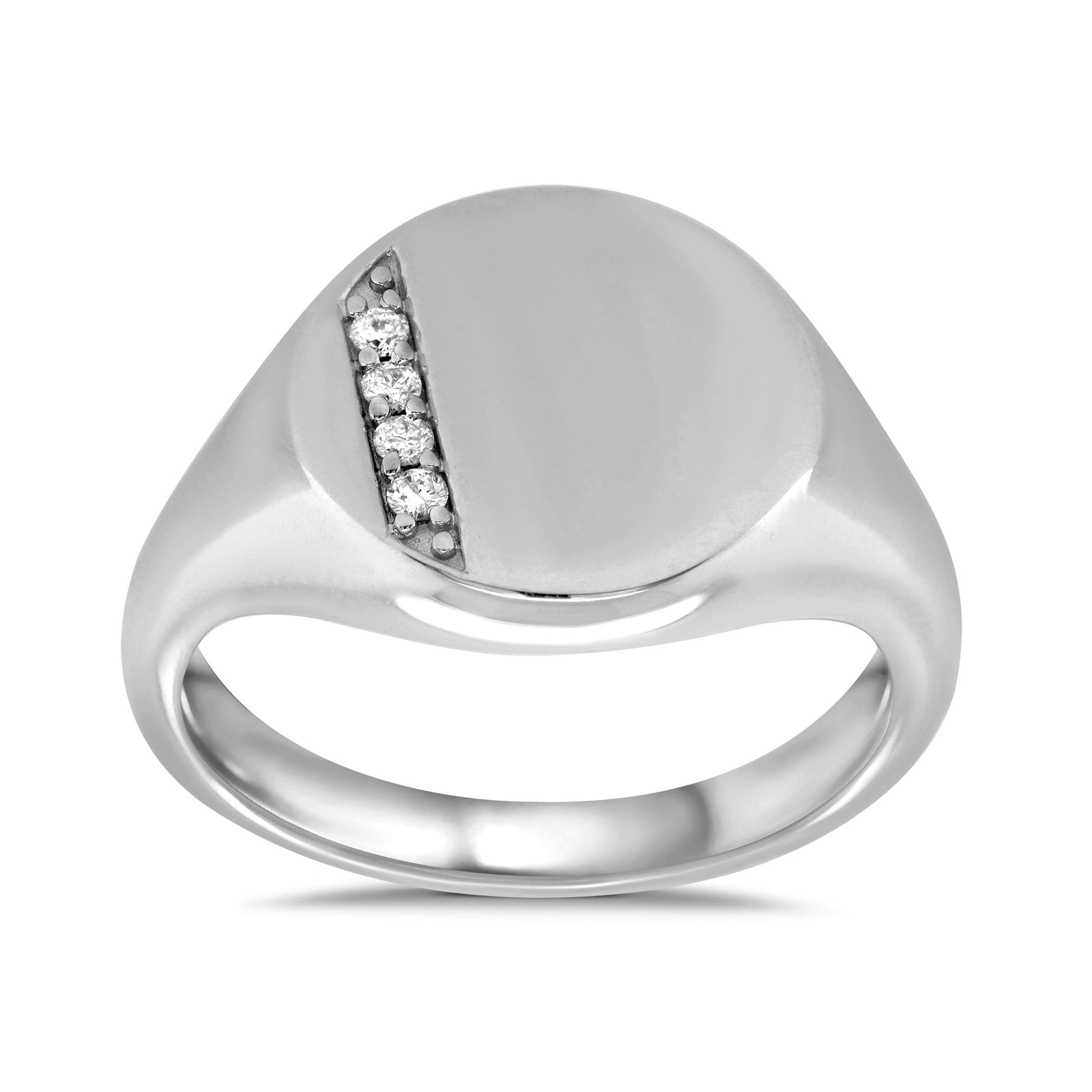 9ct white gold diamond set round ladies signet ring 0.05ct