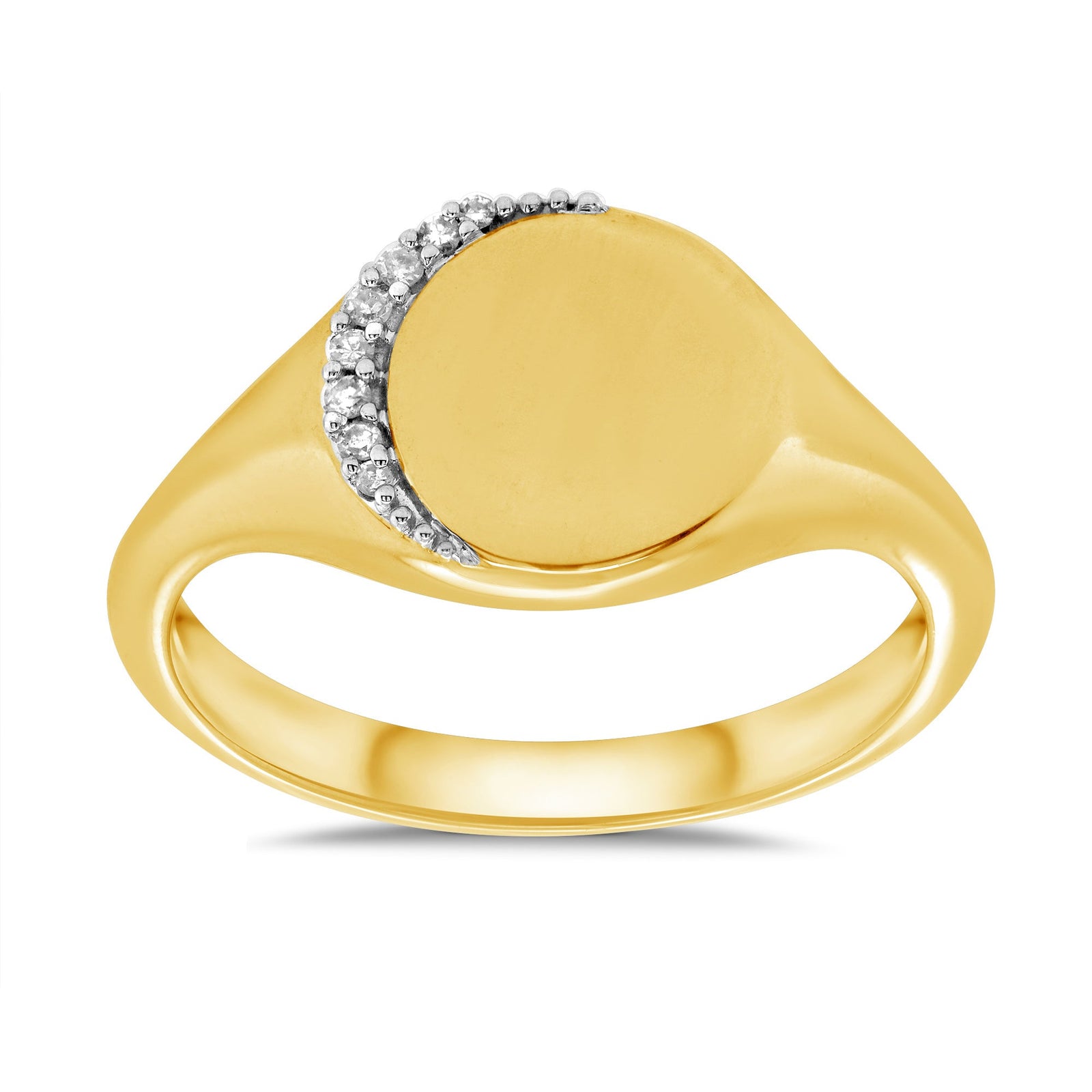 9ct gold diamond set round ladies signet ring 0.04ct