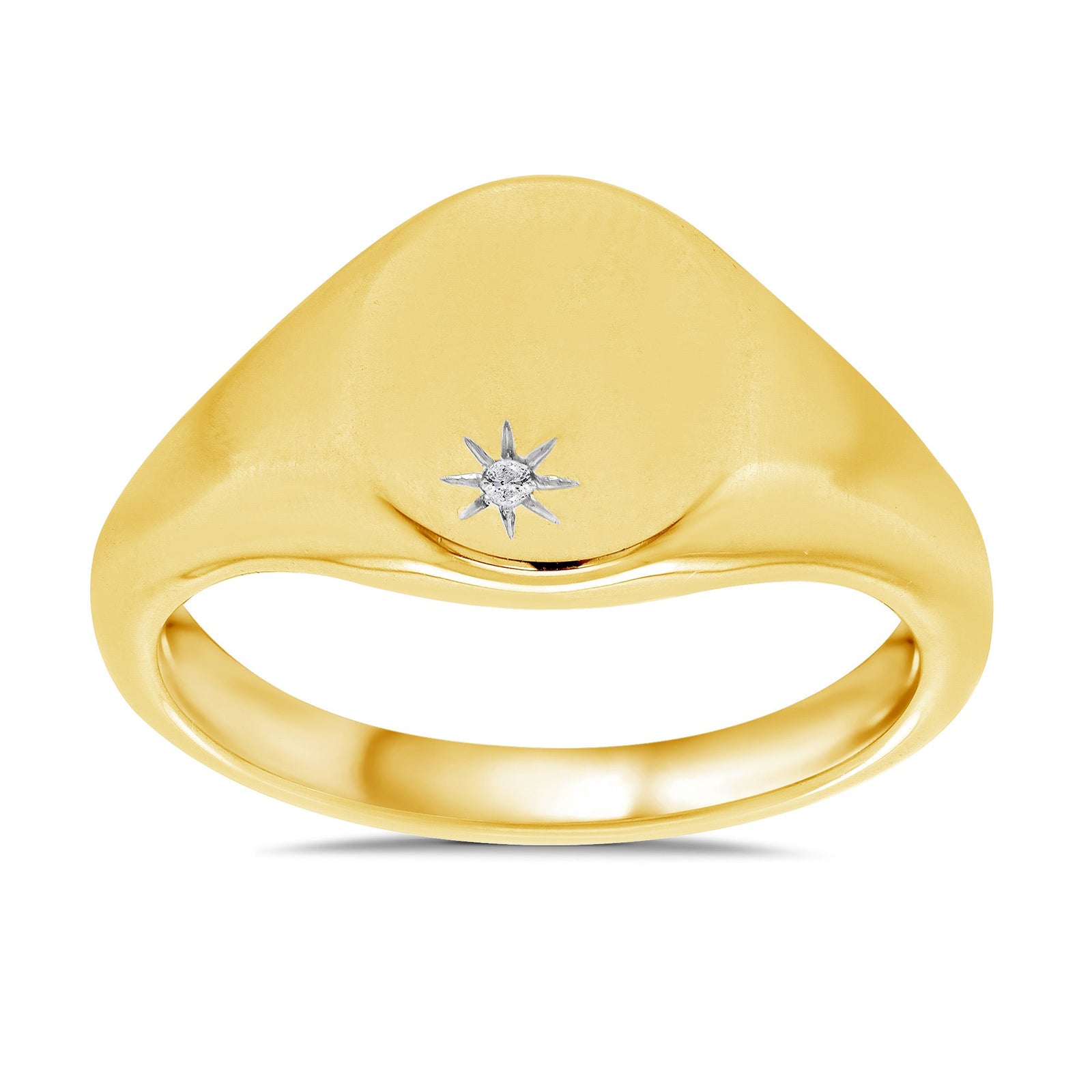 9ct gold diamond set oval ladies signet ring 0.01ct