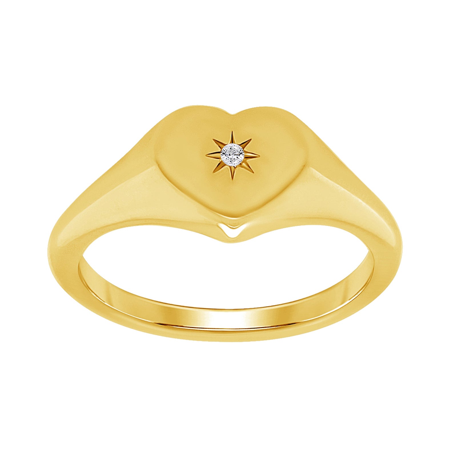 9ct gold diamond set heart shape ladies signet ring 0.01ct