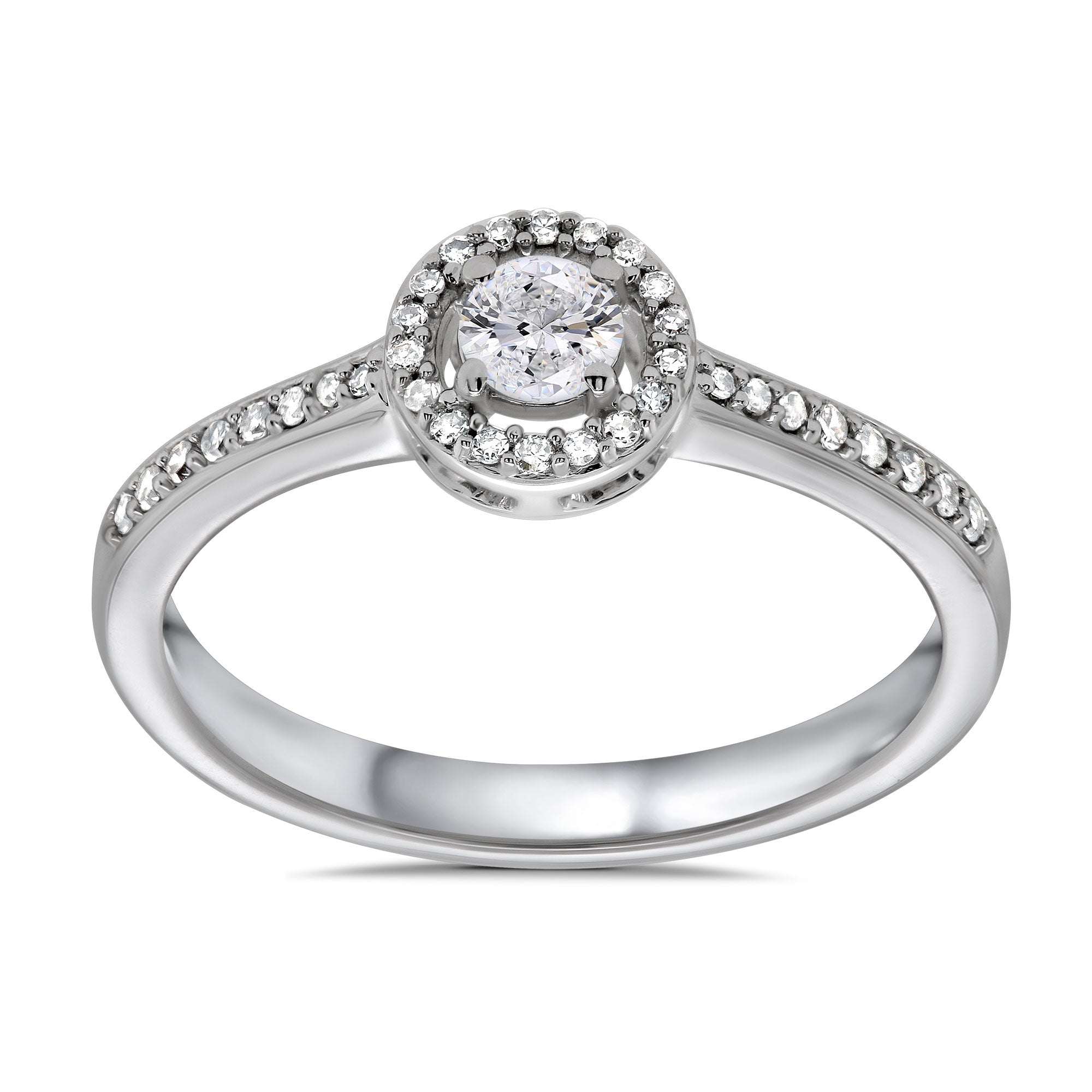 9ct white gold diamond set gap halo ring with diamond set shoulders 0.33ct