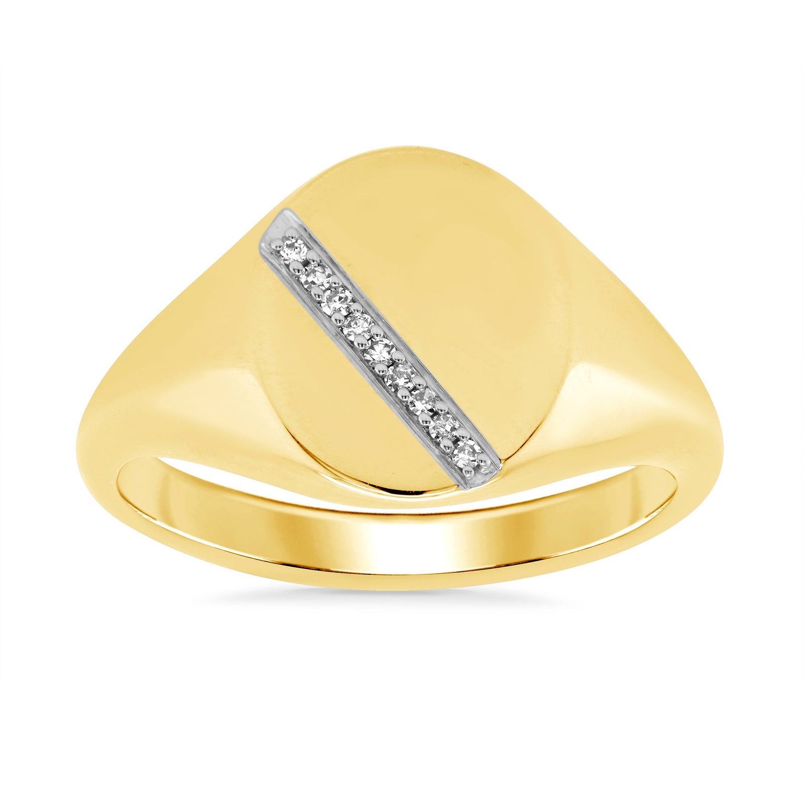 9ct gold diamond set gents oval signet ring 0.05ct