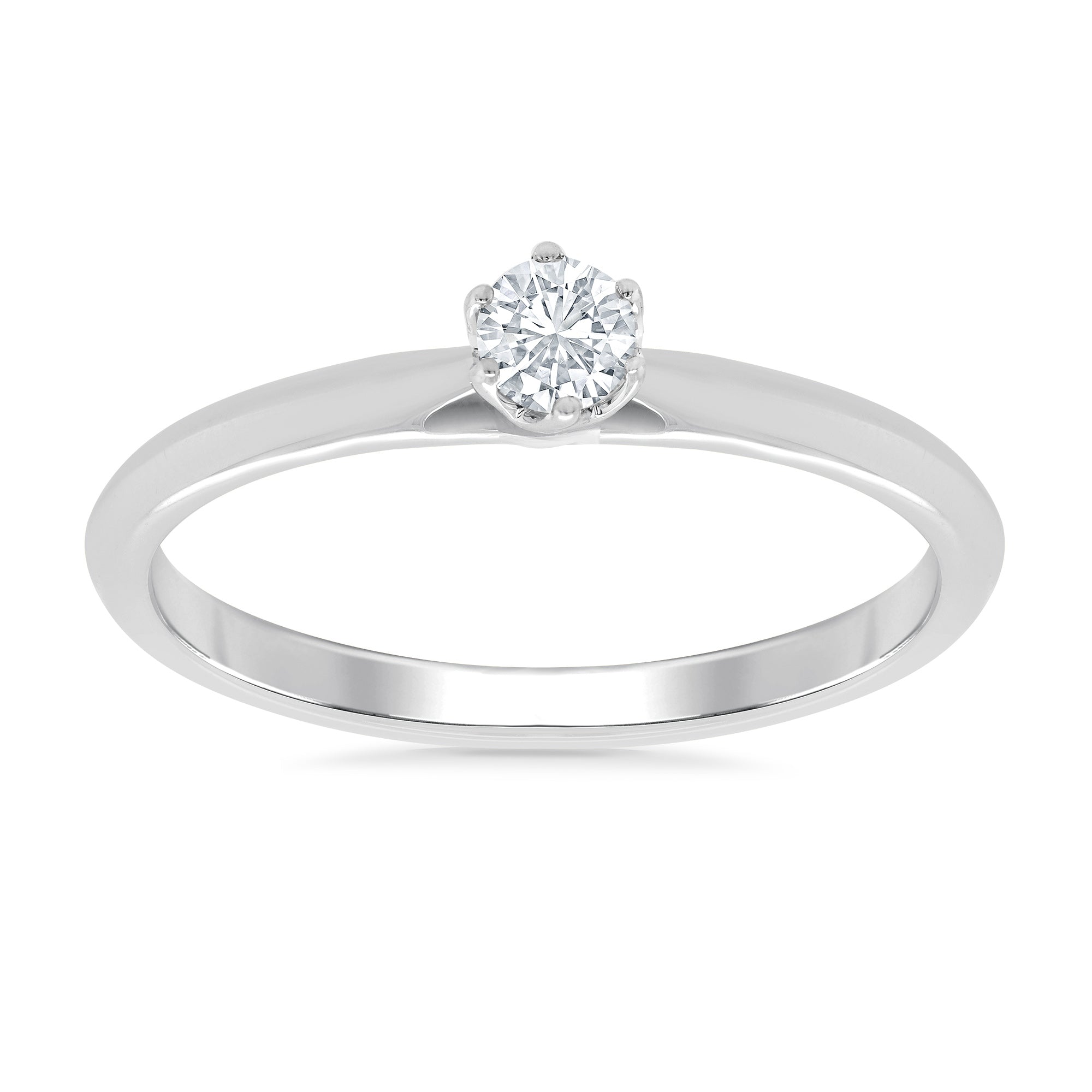 9ct white gold six claw single stone diamond ring 0.15ct