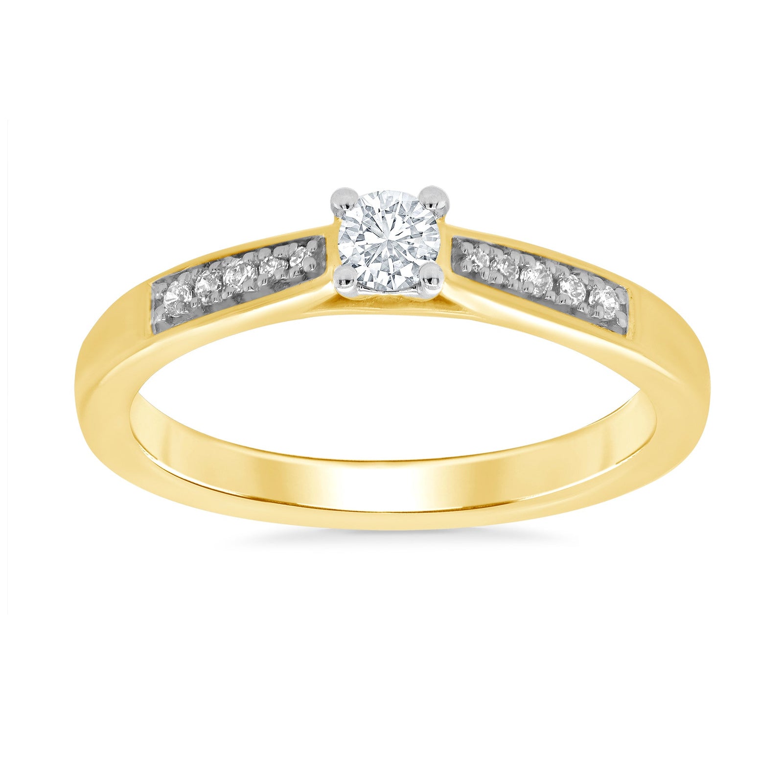 9ct gold single stone diamond ring with diamond set shoulders 0.21ct