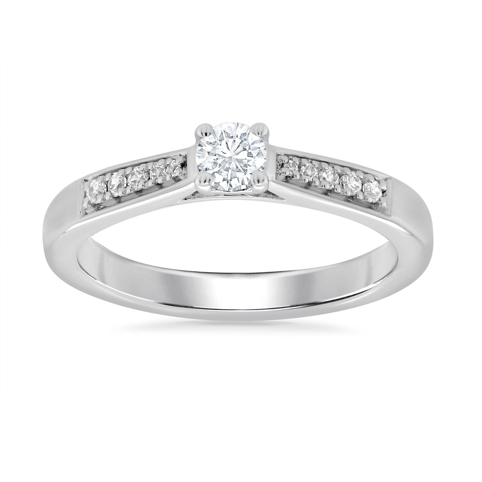 9ct white gold single stone diamond ring with diamond set shoulders 0.33ct