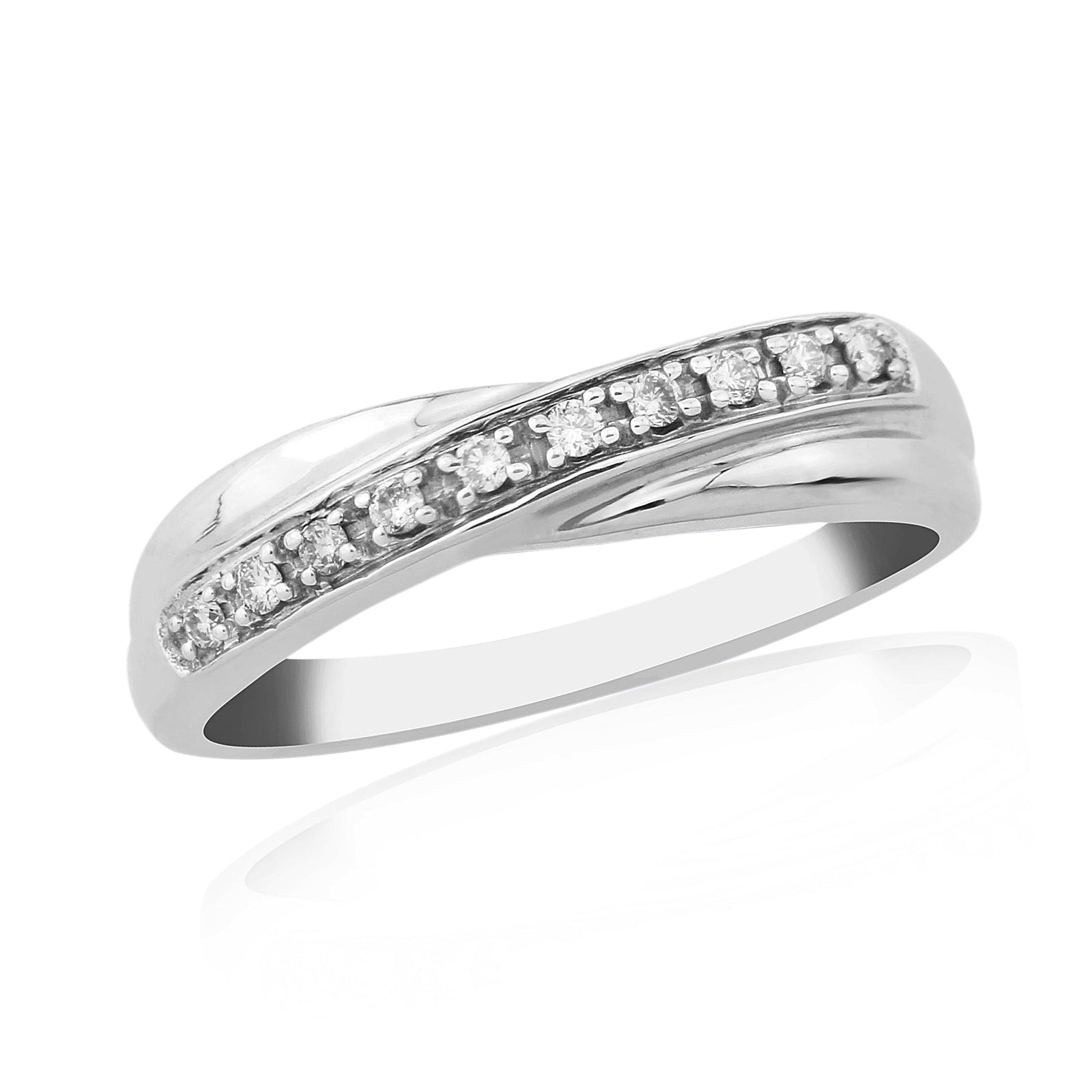 9ct white gold crossover diamond half et ring 0.09ct