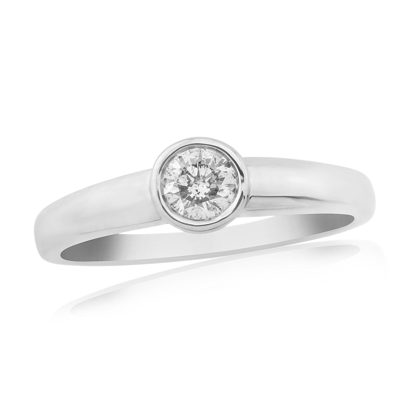 9ct white gold rub over set single stone diamond ring 0.25ct