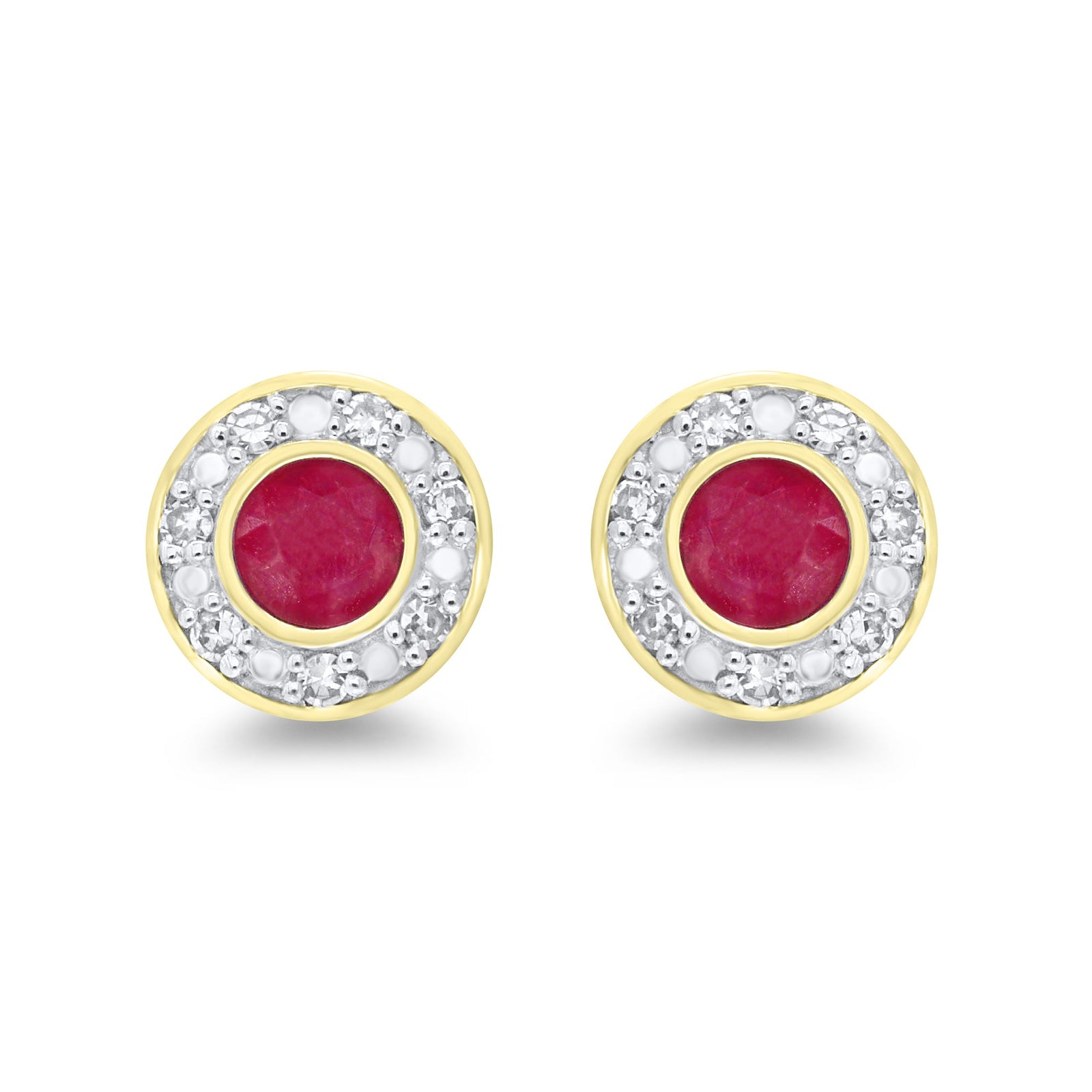 9ct gold 3.50mm ruby & diamond cluster stud earrings 0.06ct
