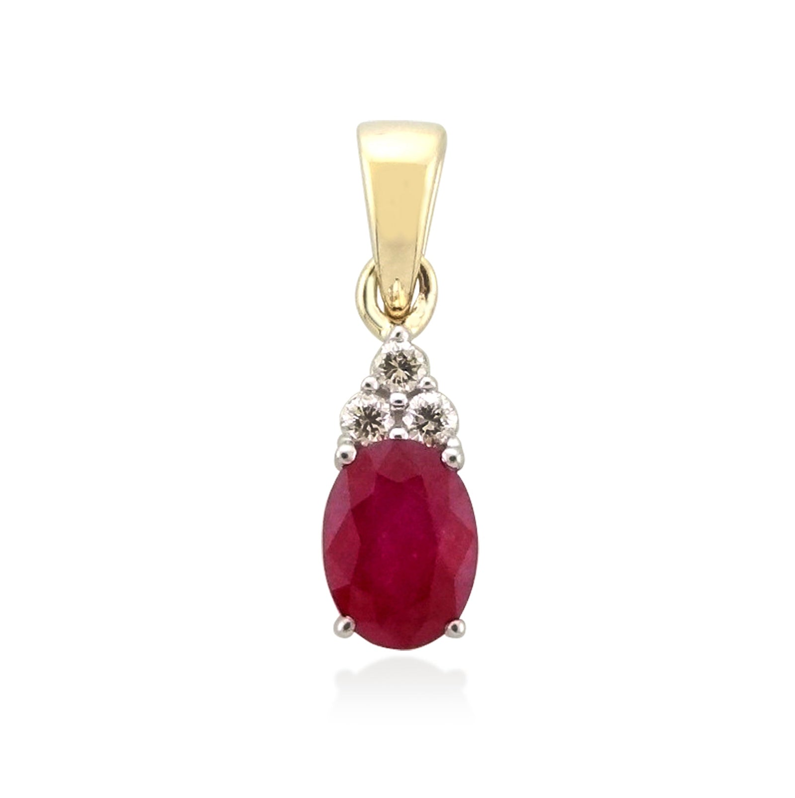 9ct gold 7x5mm oval ruby & diamond pendant 0.07ct