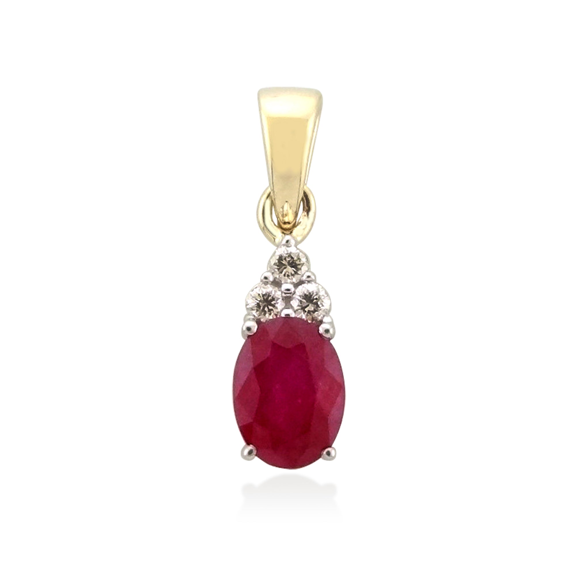 9ct gold 7x5mm oval ruby & diamond pendant 0.07ct
